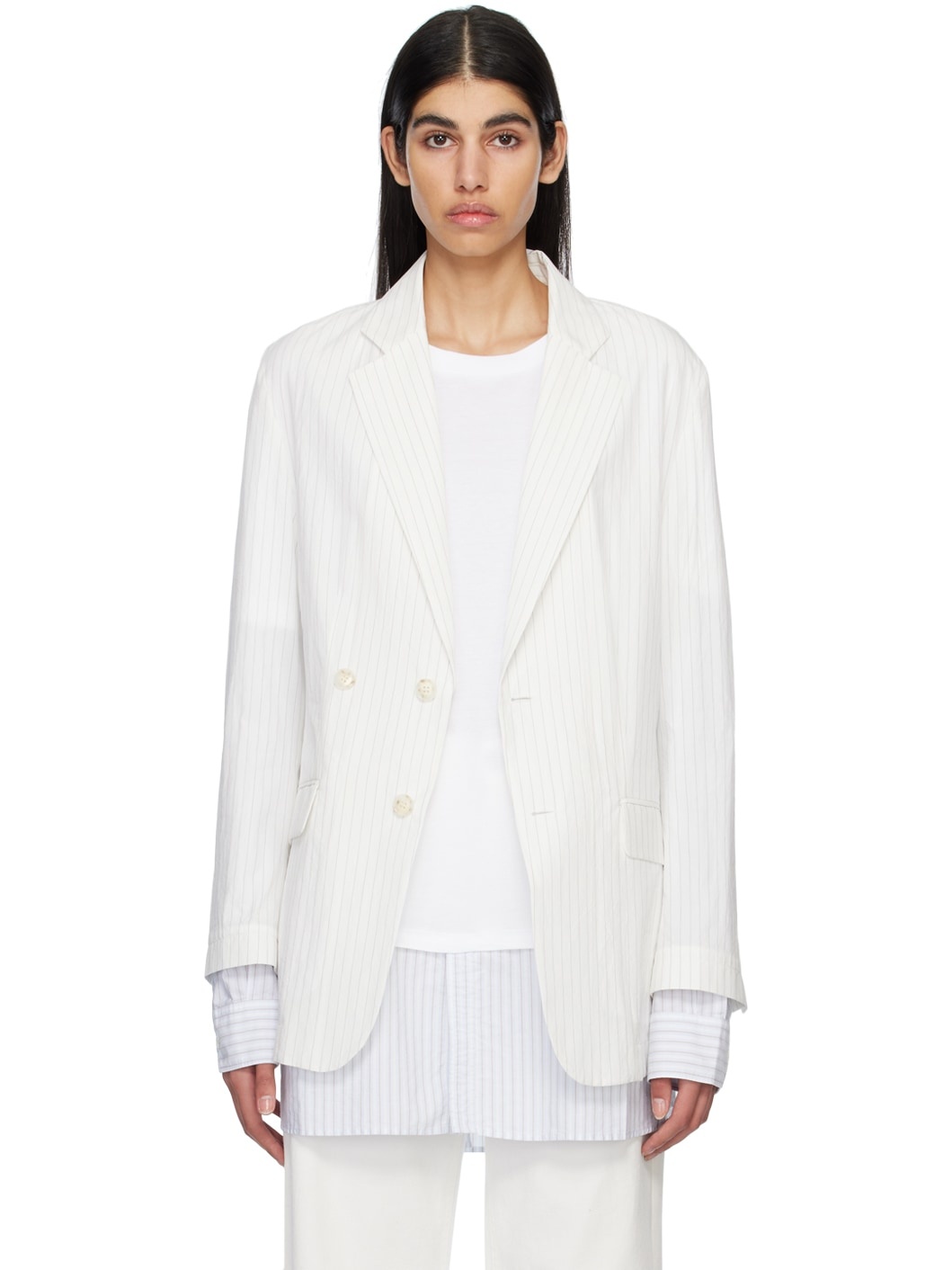 Off-White Pinstripe Blazer - 1