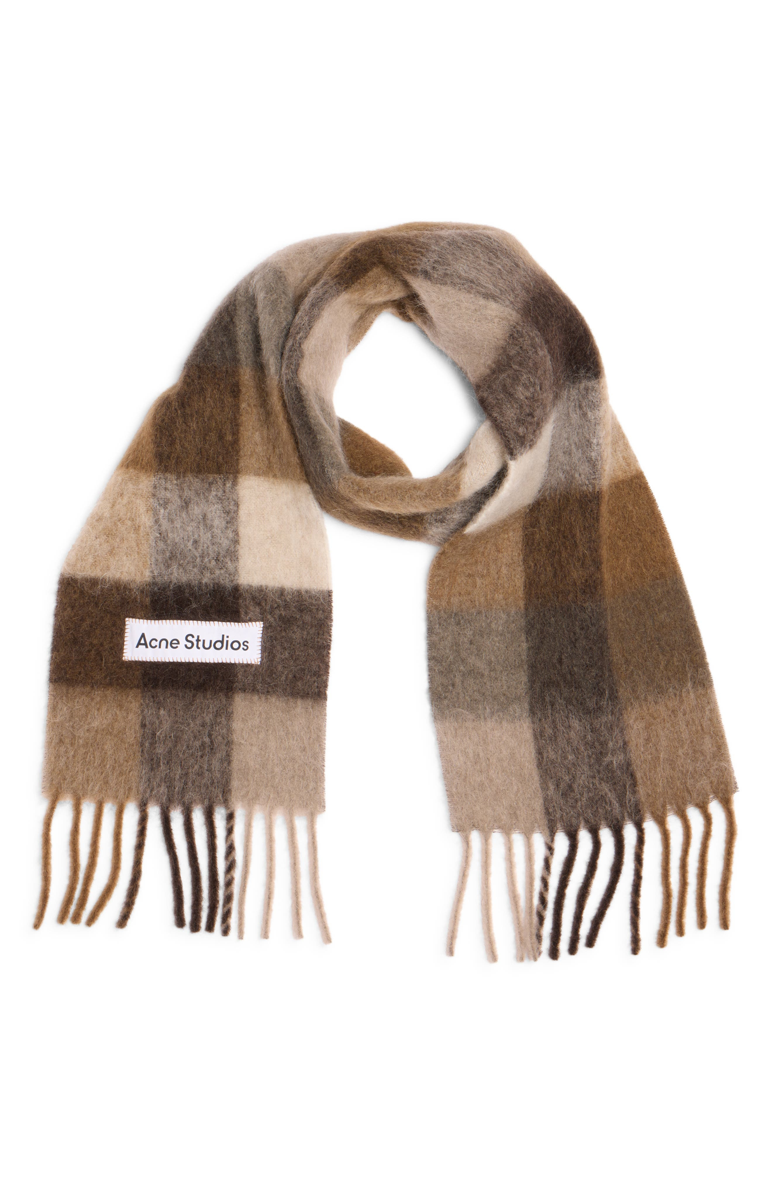 Acne Studios Vally Plaid Alpaca, Wool & Mohair Blend Scarf in Dark Brown/White/Brown at Nordstrom - 3