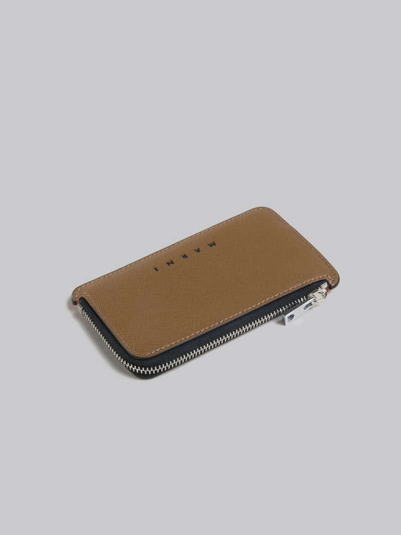 ORANGE AND BROWN SAFFIANO LEATHER ZIP-AROUND CARD CASE 5