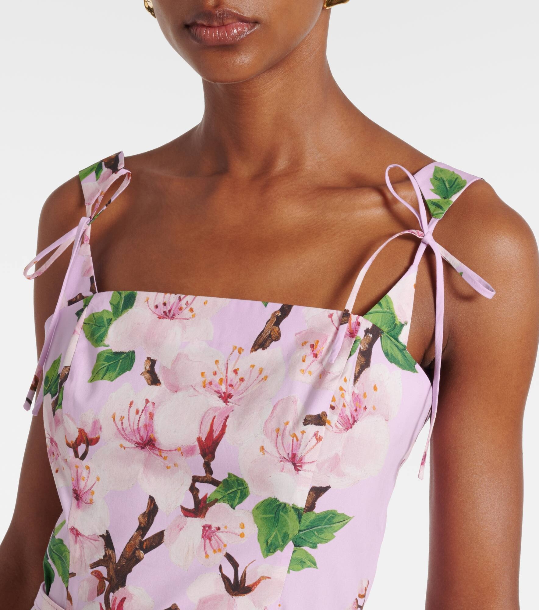 Floral cotton-blend midi dress - 4