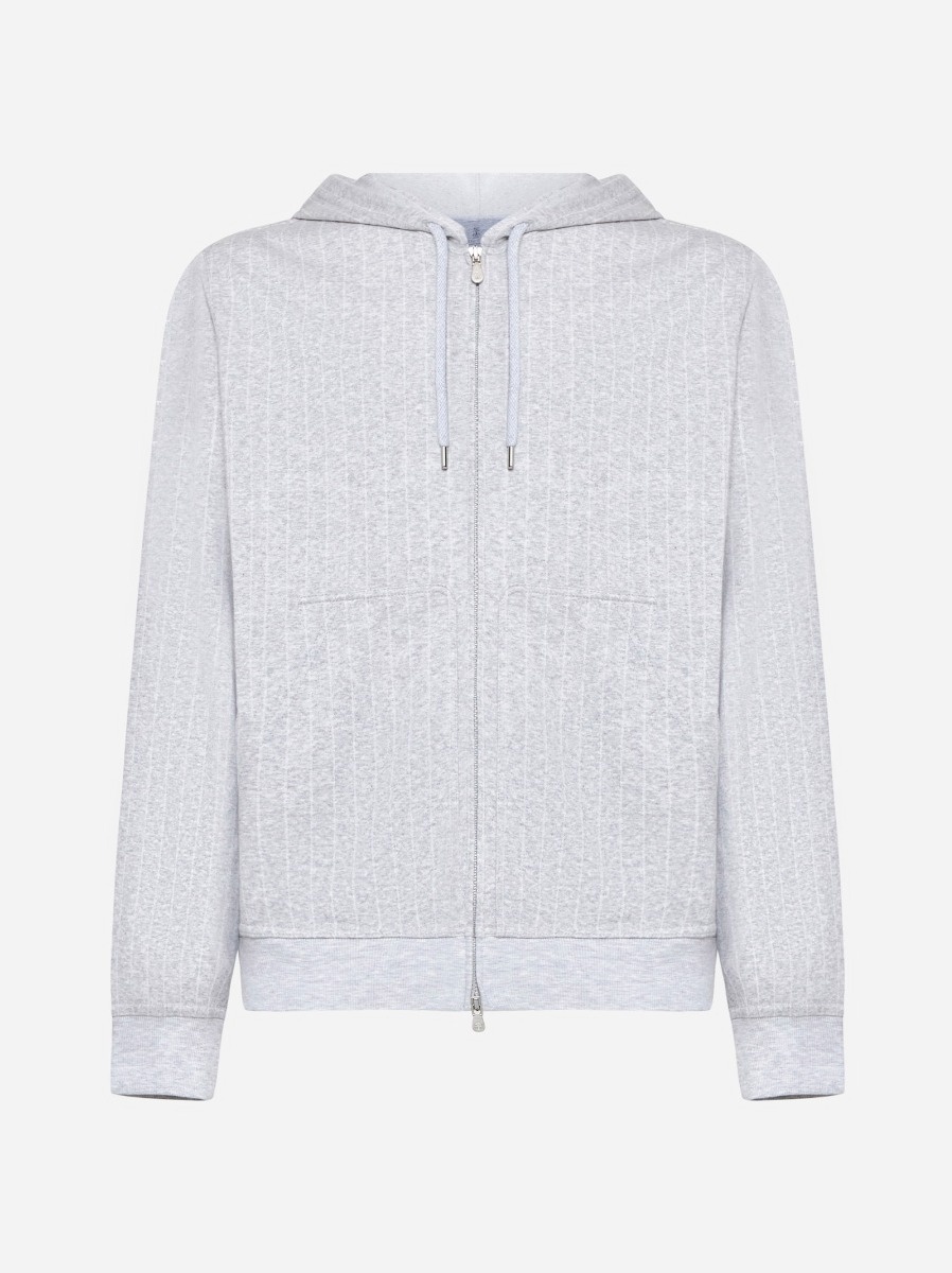 Pinstriped cotton-blend zip-up hoodie - 1