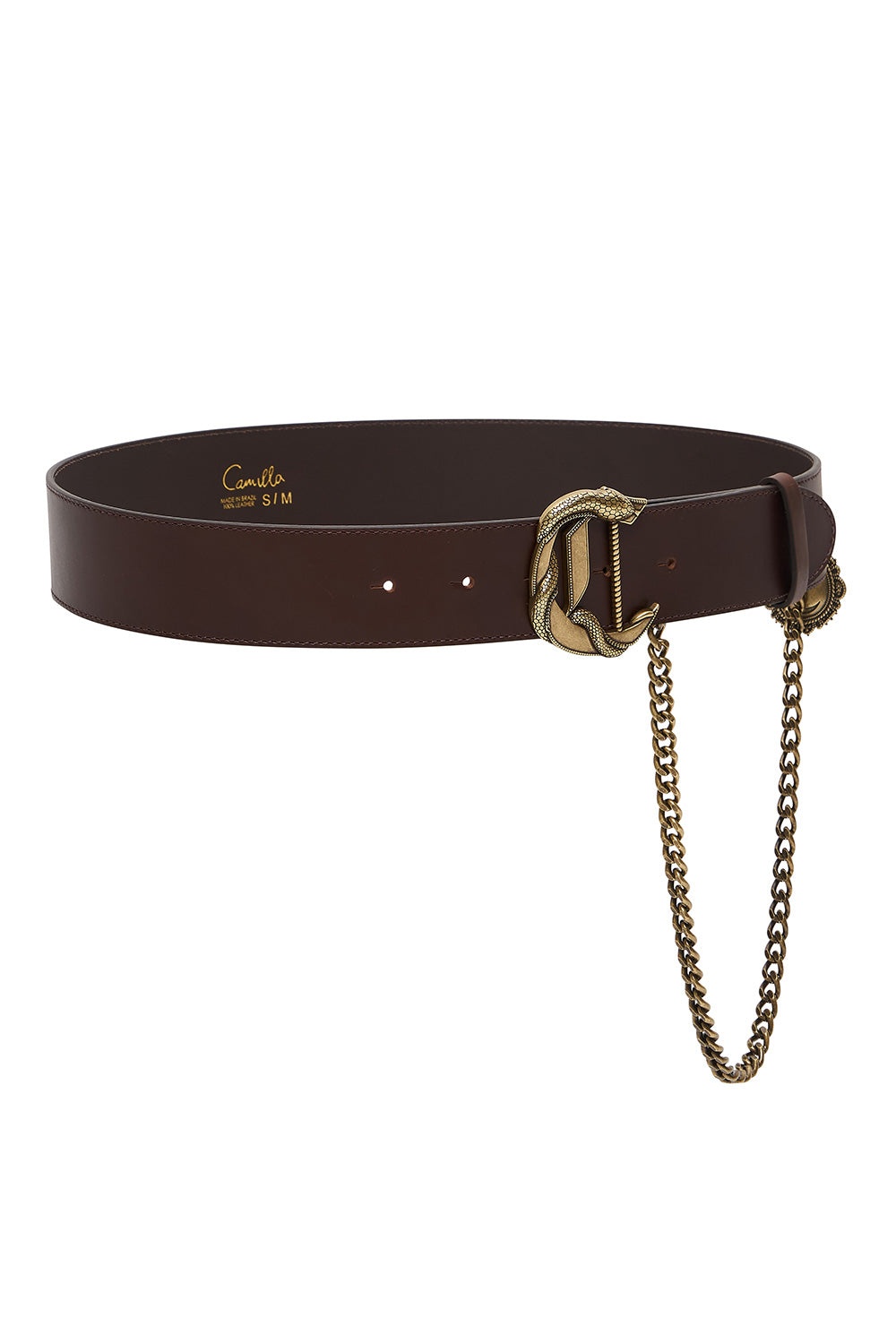 C BUCKLE LEATHER BELT WITH CHAIN - 2
