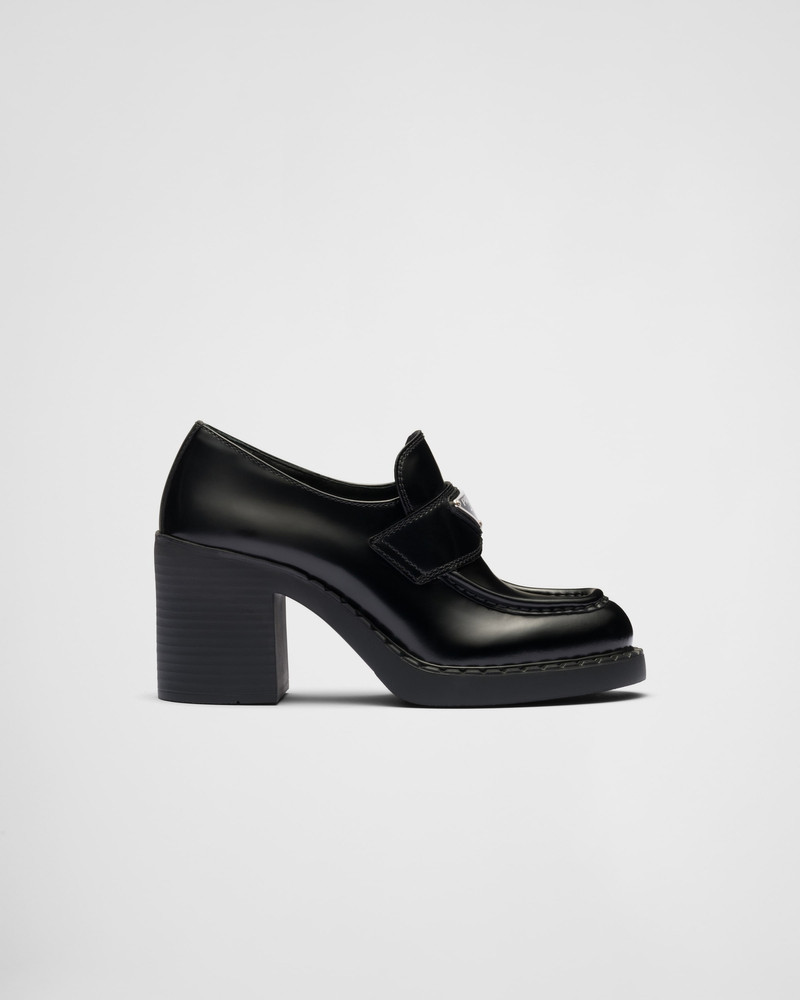 Prada Chocolate brushed leather loafers outlook