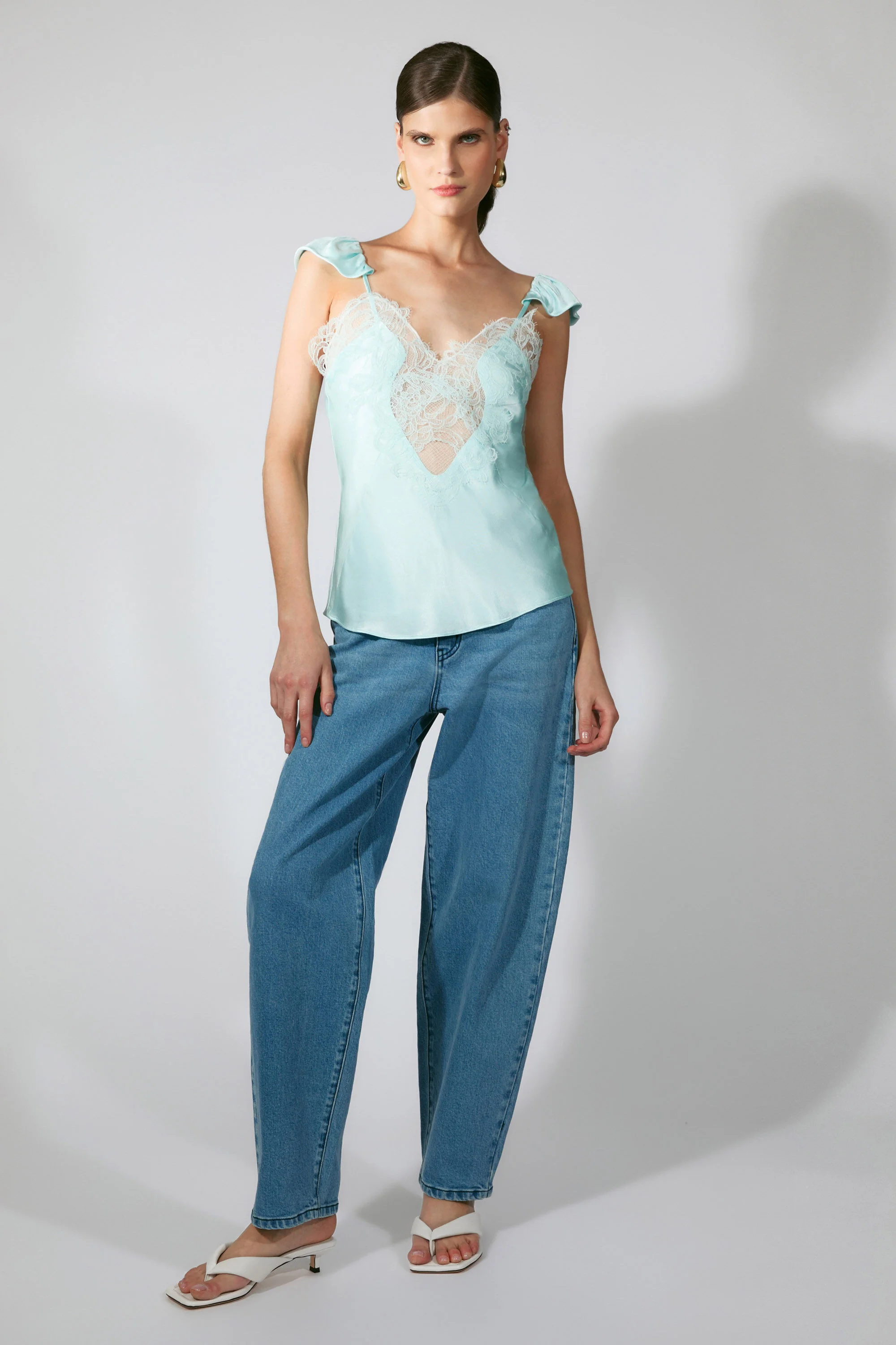Ivy Lace Detail Camisole In Aqua - 1
