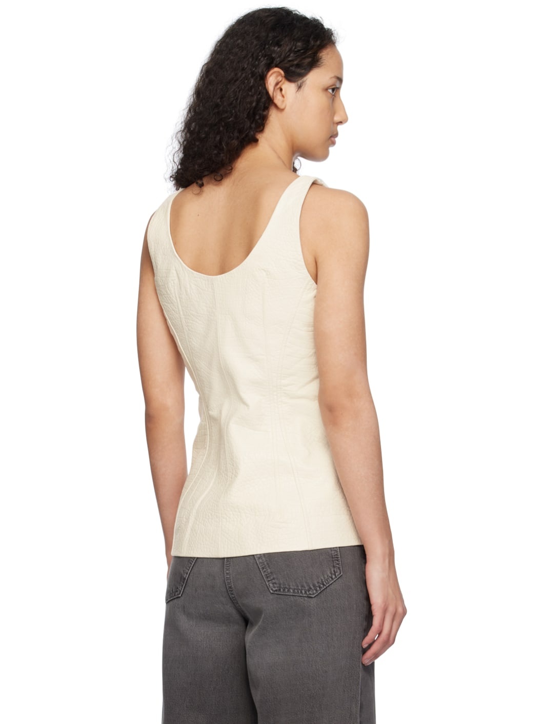 Off-White Scoop Neck Leather Tank Top - 3