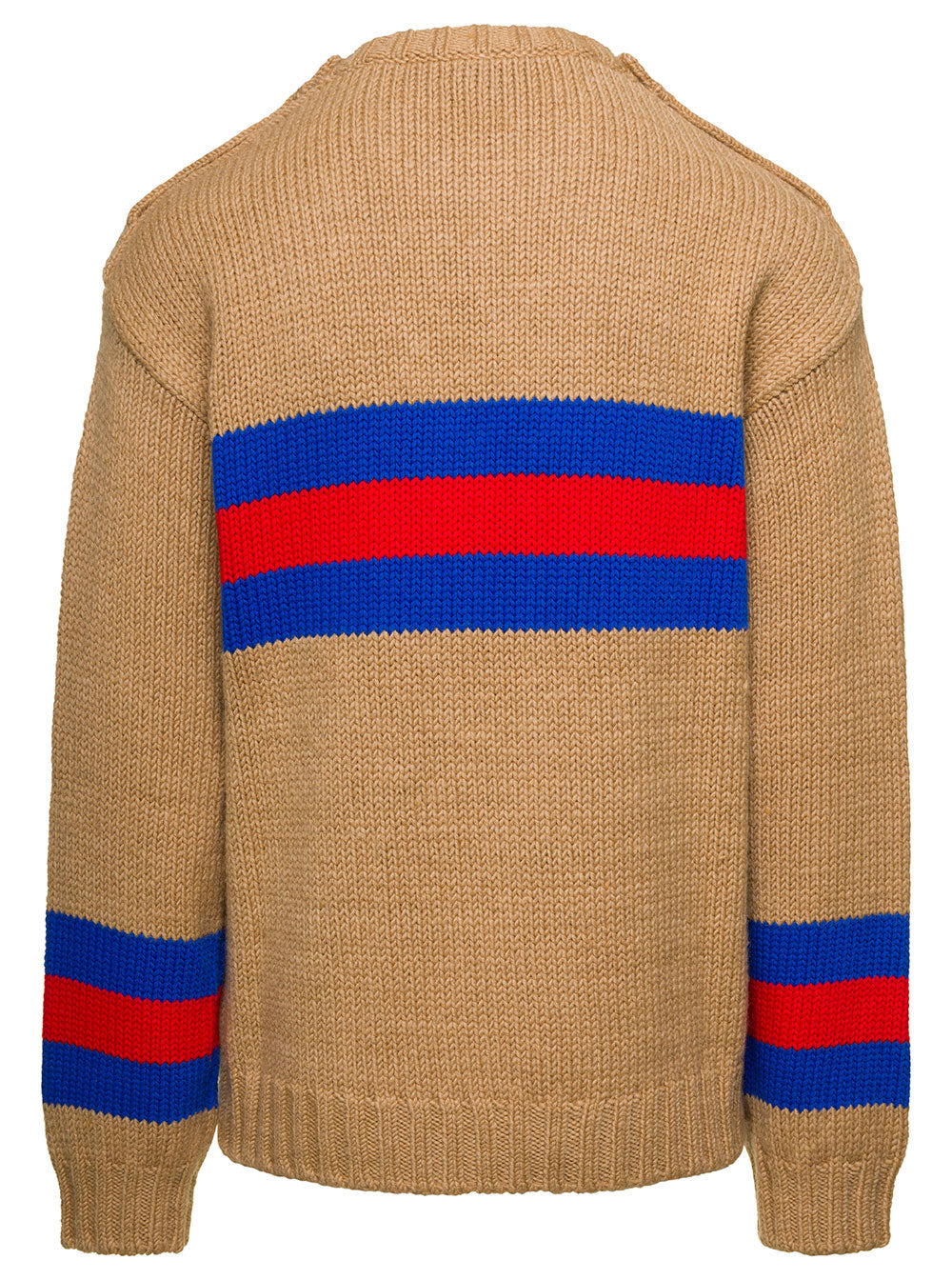 Gucci Men Camel Brown Crewneck Sweater With Web Intarsia In Wool And Mohair Man - 2