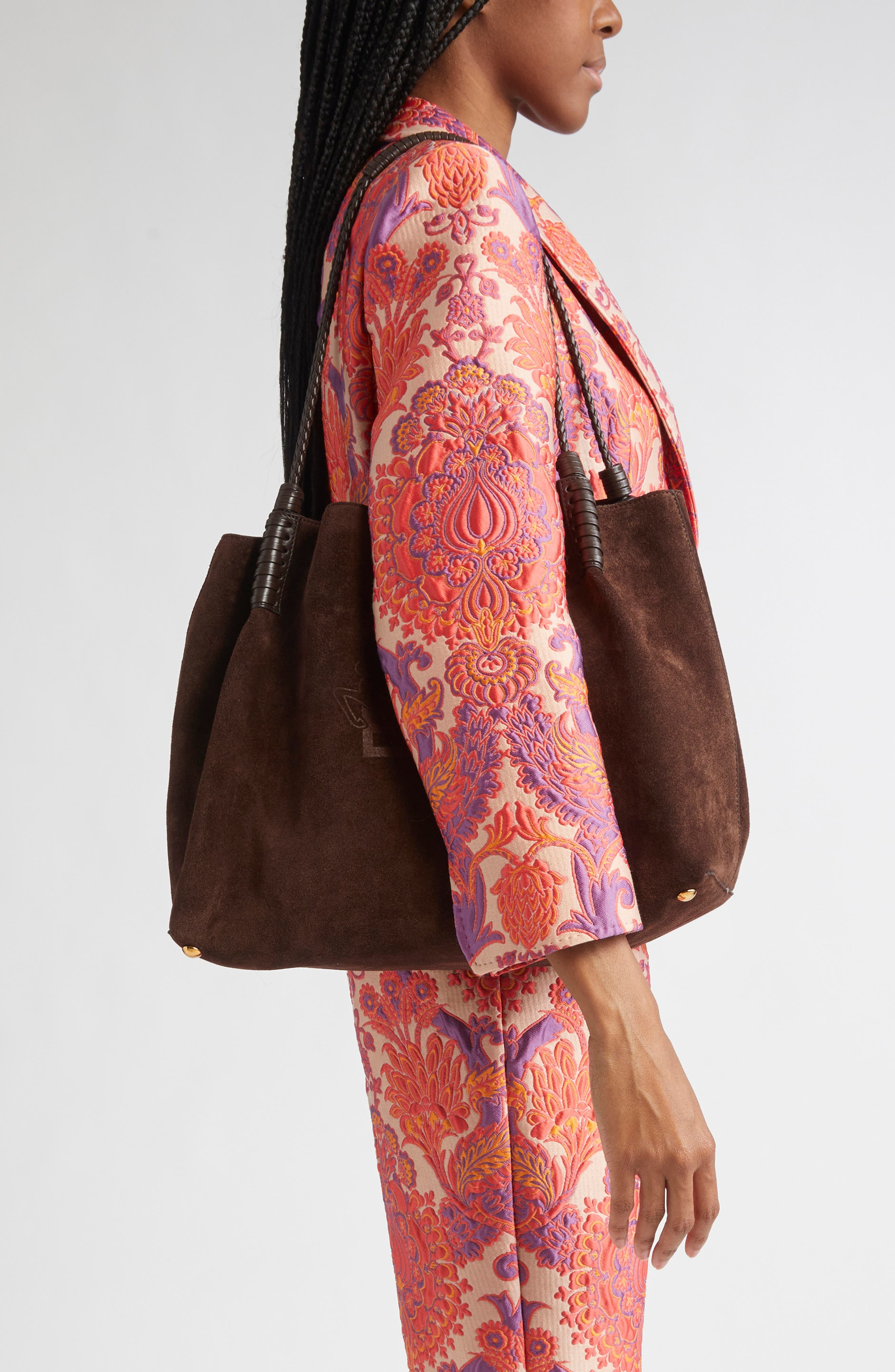 Etro Medium Libra Suede Shopping Tote in M0406 Dark Brown at Nordstrom - 2