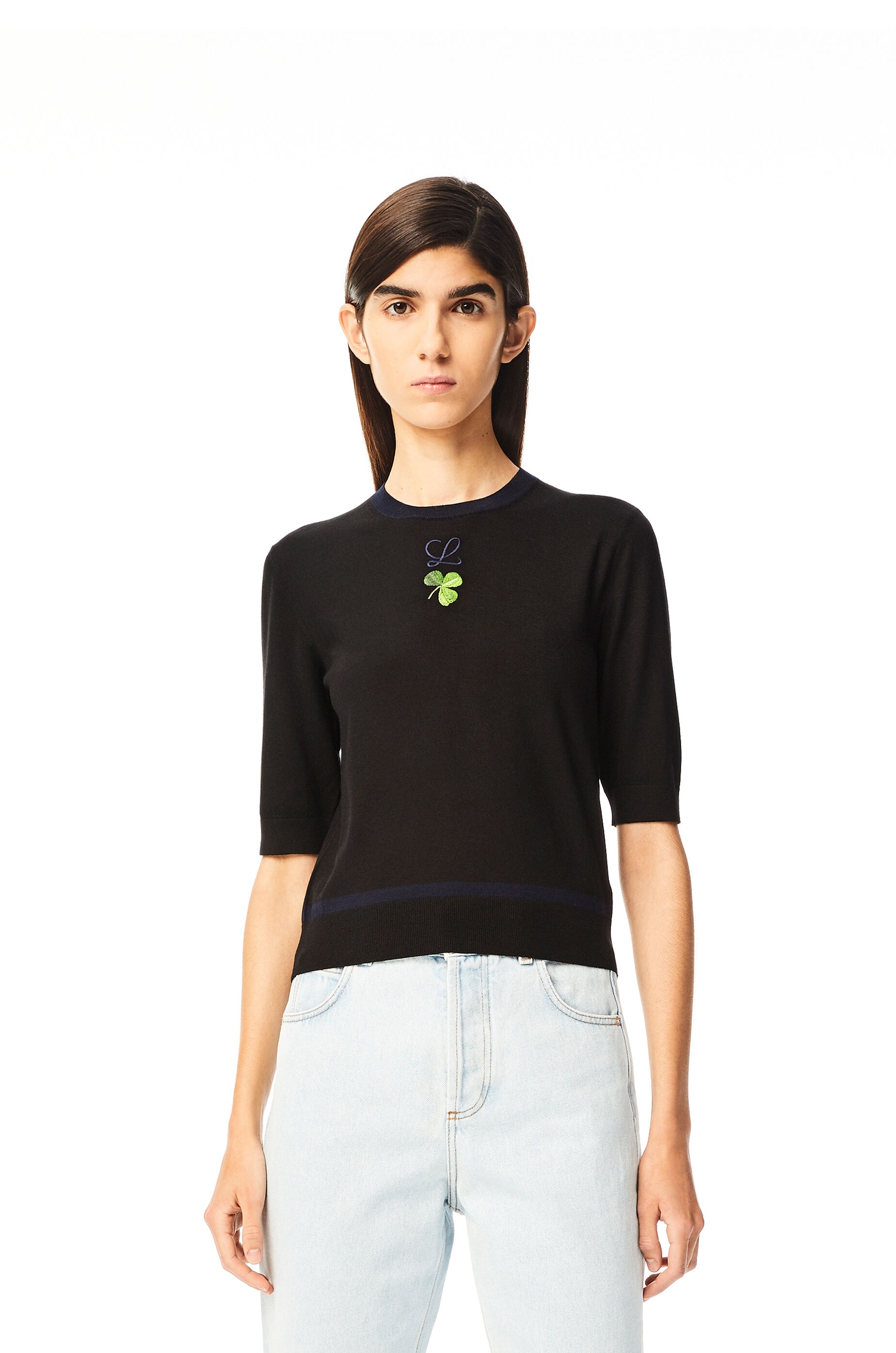 Shamrock embroidered cropped sweater in wool - 3