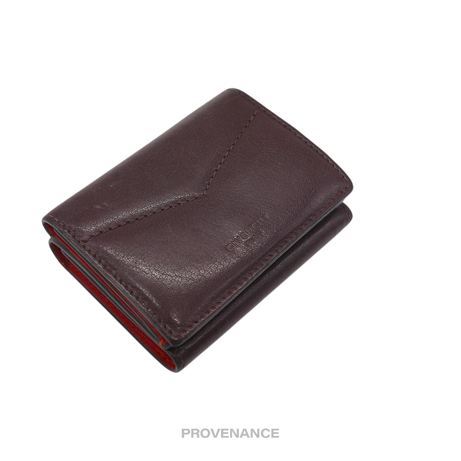Givenchy Two Tone Trifold Wallet - Burgundy Red Leather - 4
