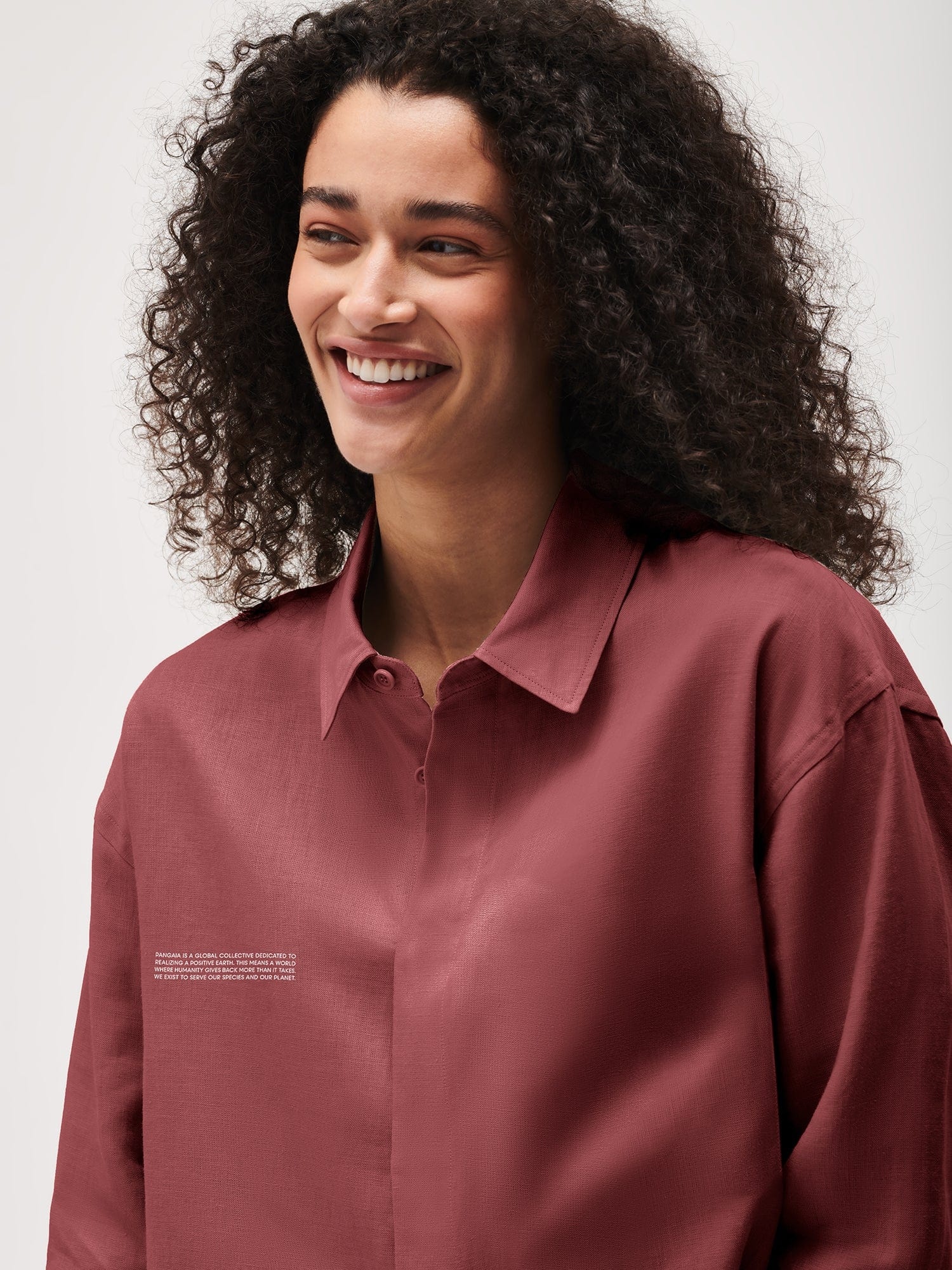Womens DNA Linen Collared Long Sleeve Shirt - Garnet Red - 3