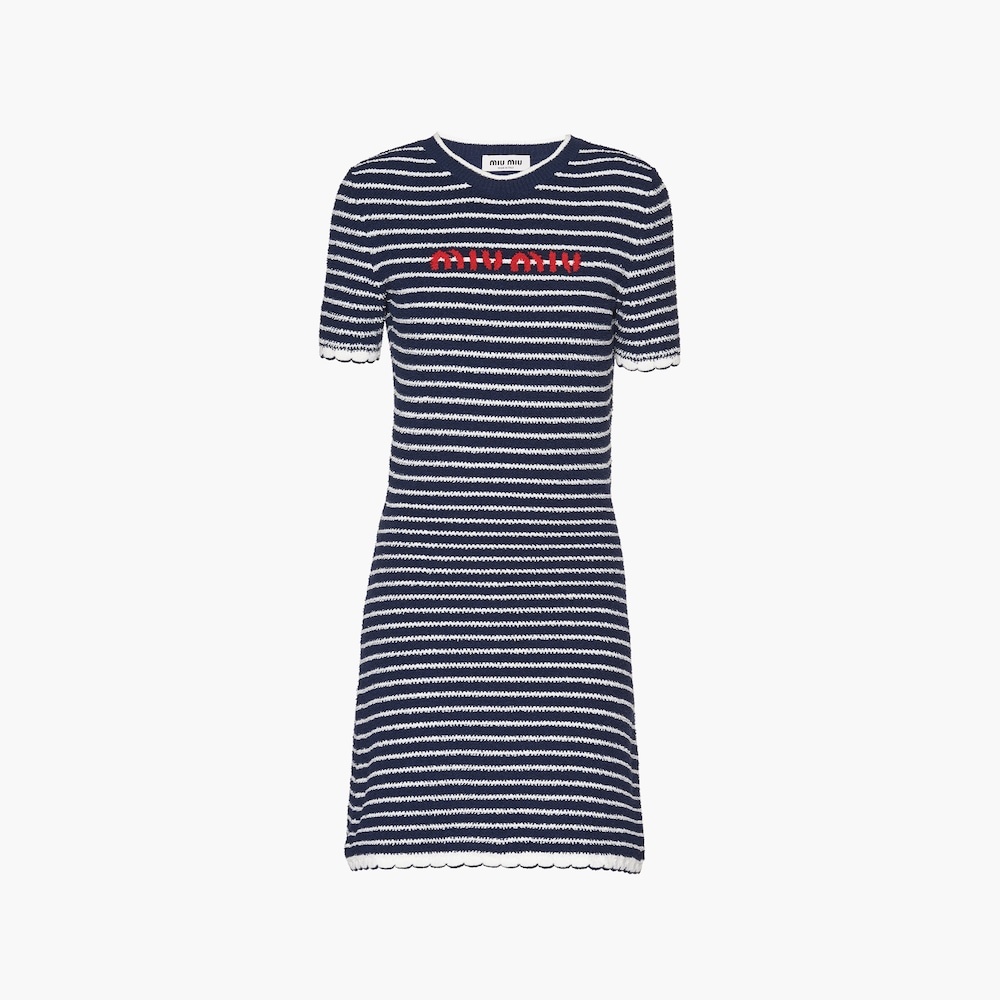 Bouclé cotton crew-neck mini-dress - 1