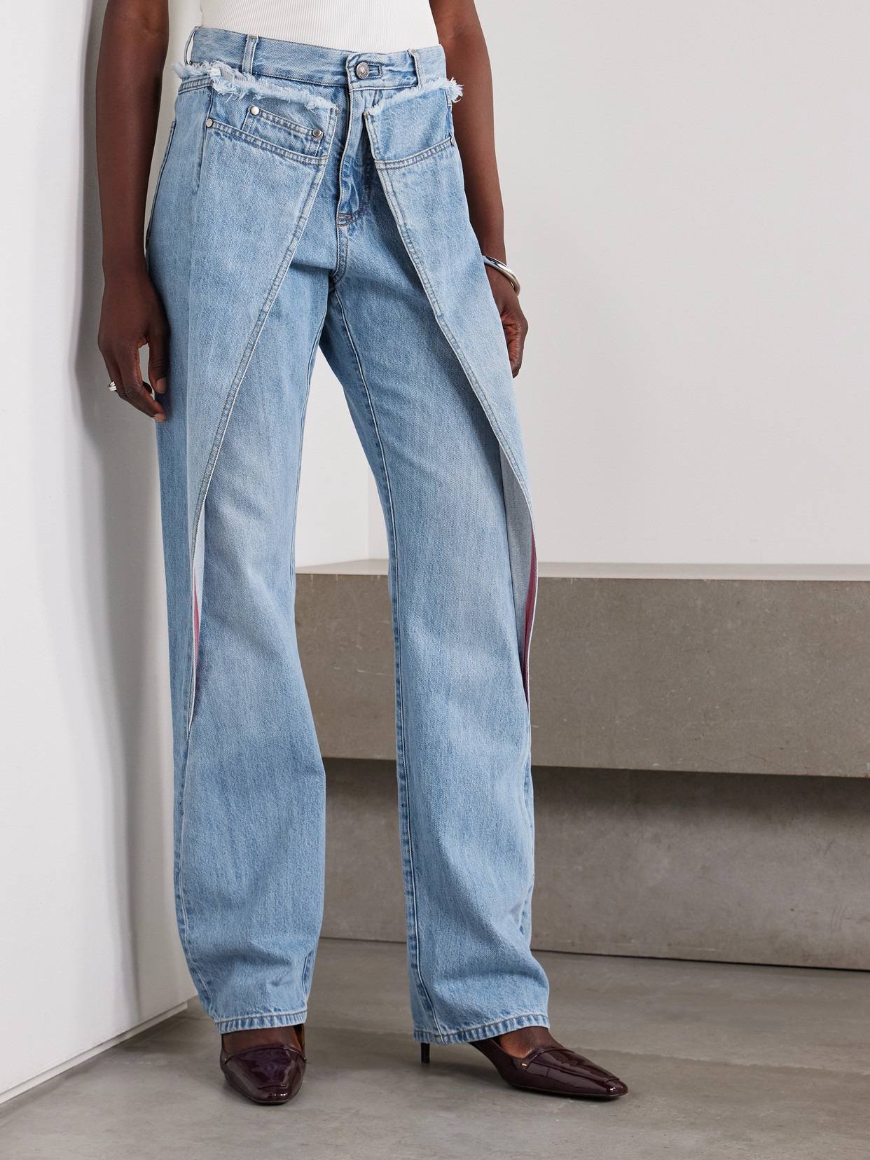 Wrap-effect Frayed Mid-rise Straight-leg Jeans - 4