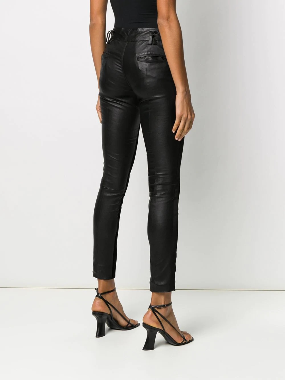 velvet/leather contrast trousers - 4