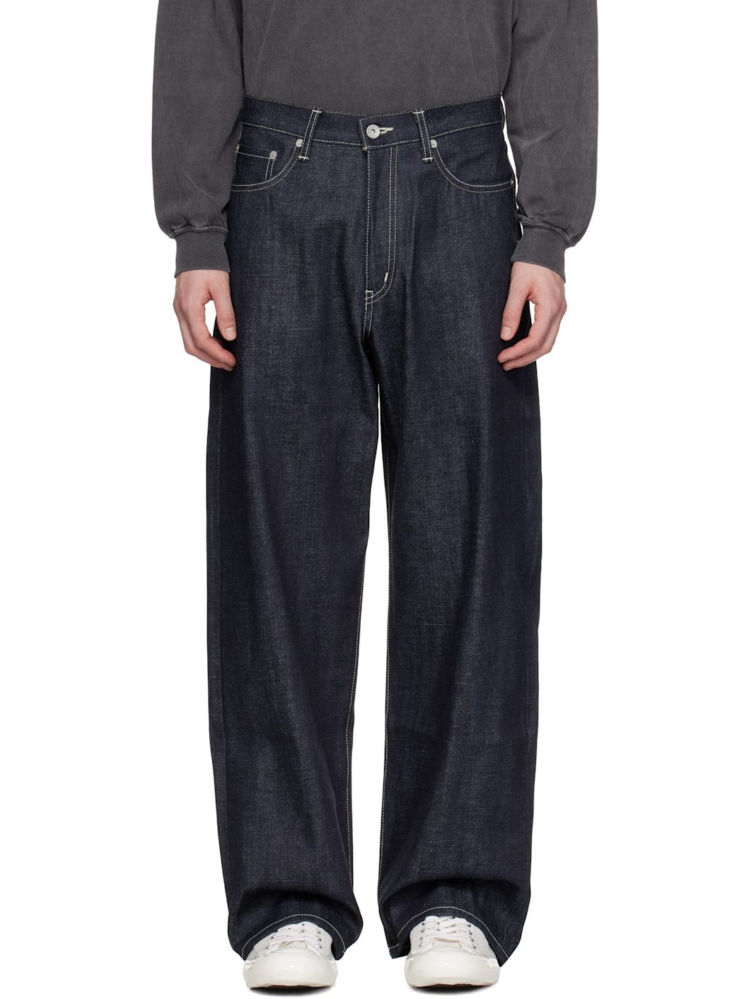 Blue Rigid Denim DP Wide Jeans - 1