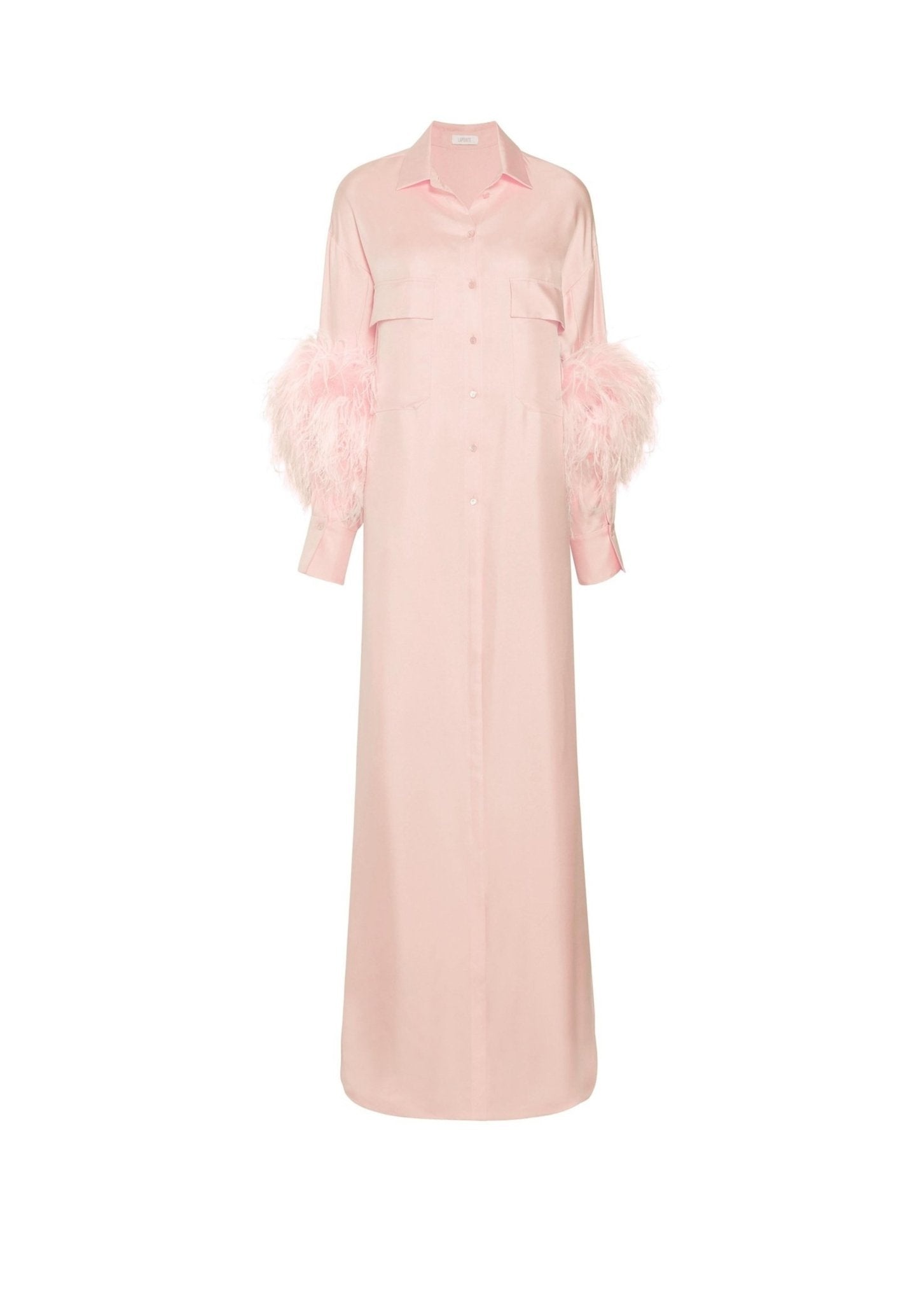 Silky Twill Button Down Dress With Feathers - 1
