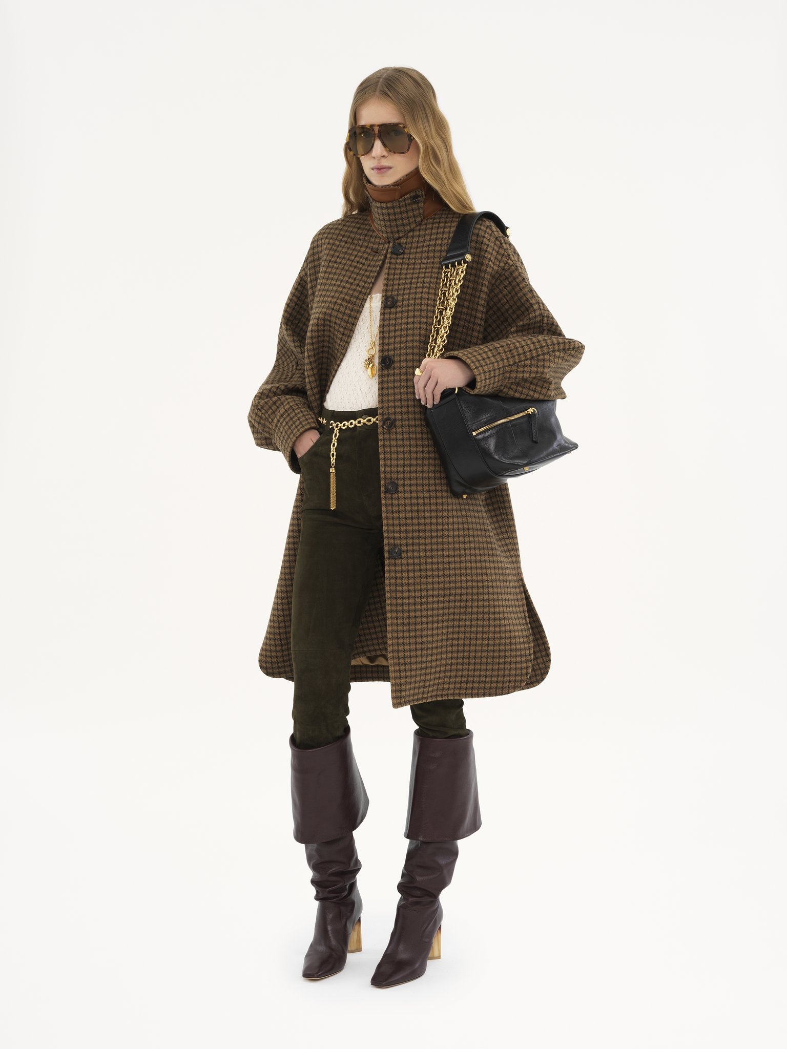 OVERSIZED MID-LENGTH COAT IN CHECK WOOL - 3