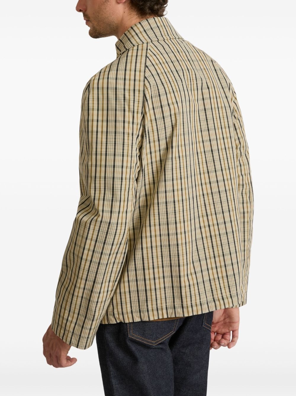 check-pattern leather-detail jacket - 3