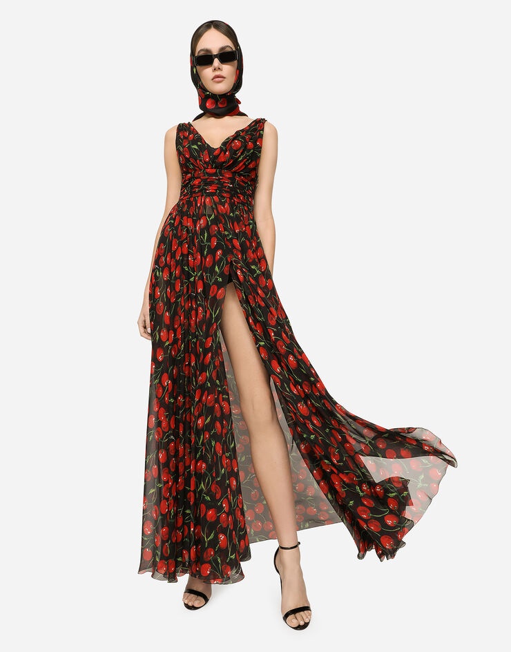 Long cherry-print chiffon dress - 5