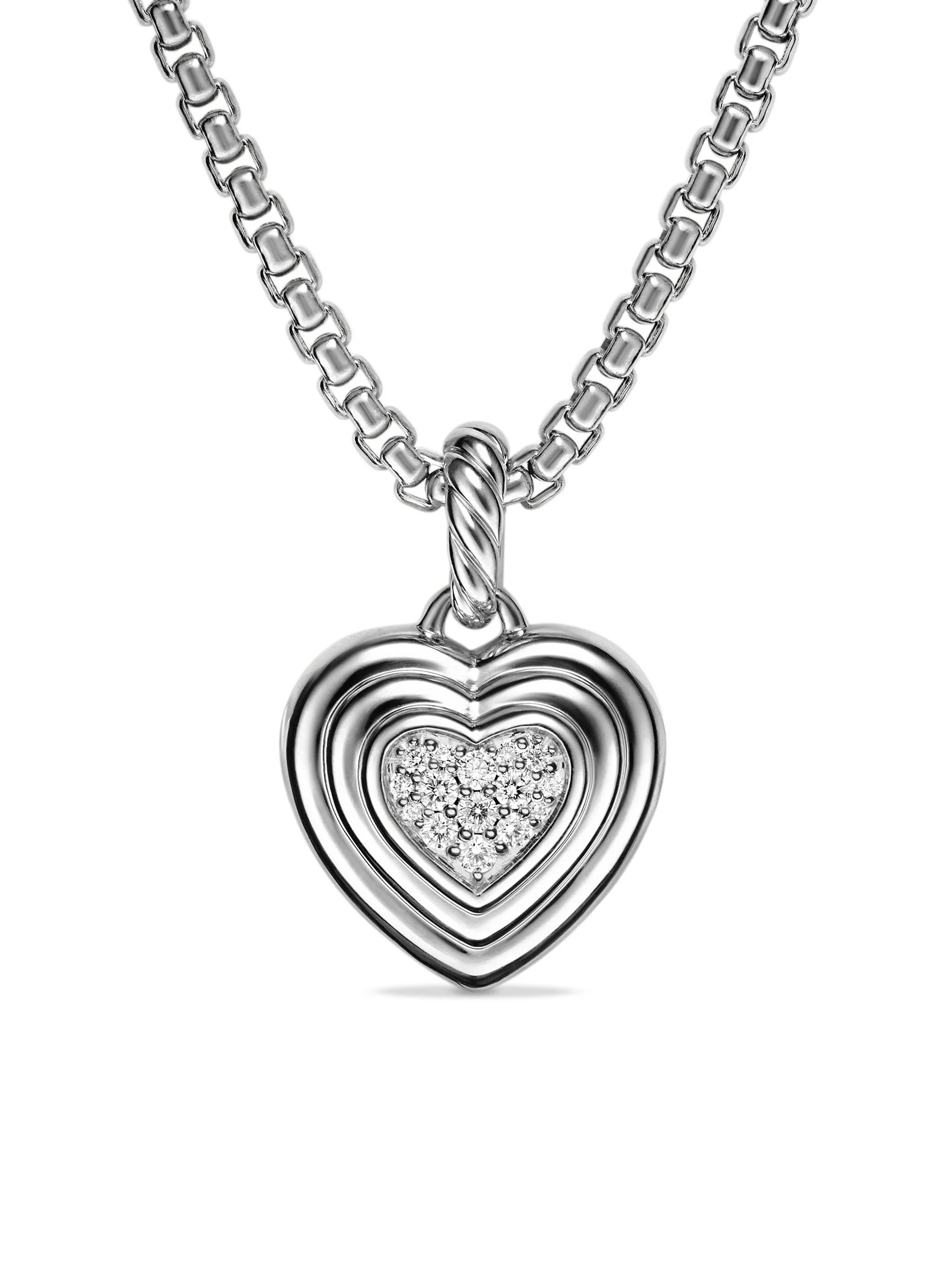 Women's Puffy Heart Amulet in Sterling Silver with Diamonds, 17MM - Diamond - 1