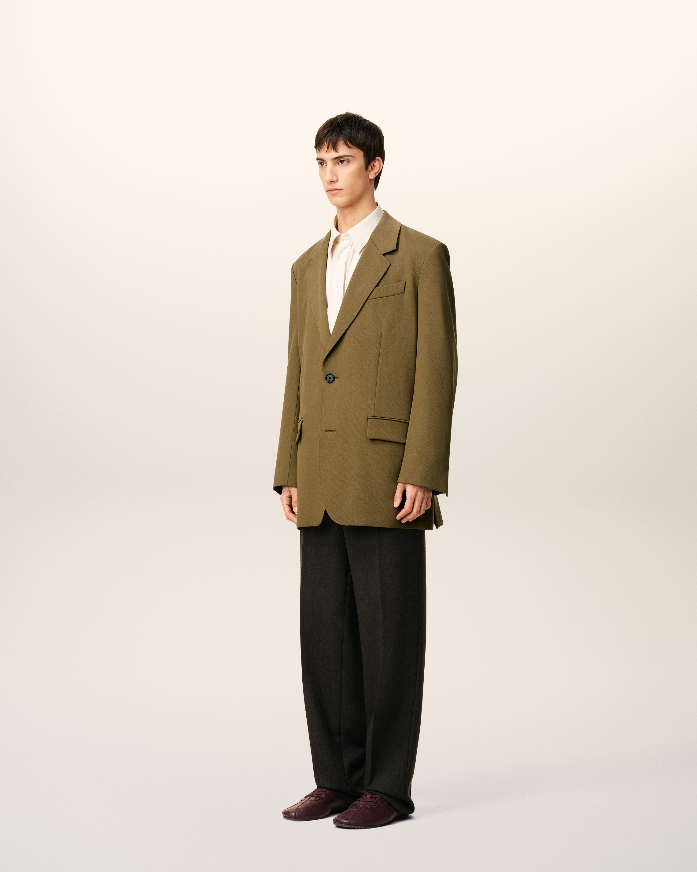 GREEN WOOL LOOSE DOUBLE BREASTED JACKET - 6