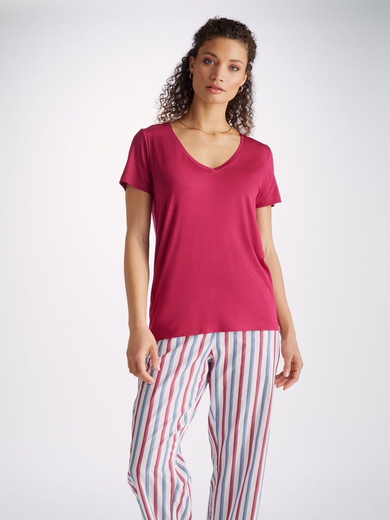 Women's V-Neck T-Shirt Lara Micro Modal Stretch Berry - 5