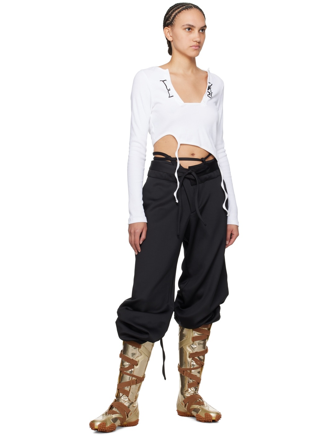 White Asymmetric Long Sleeve T-Shirt - 4