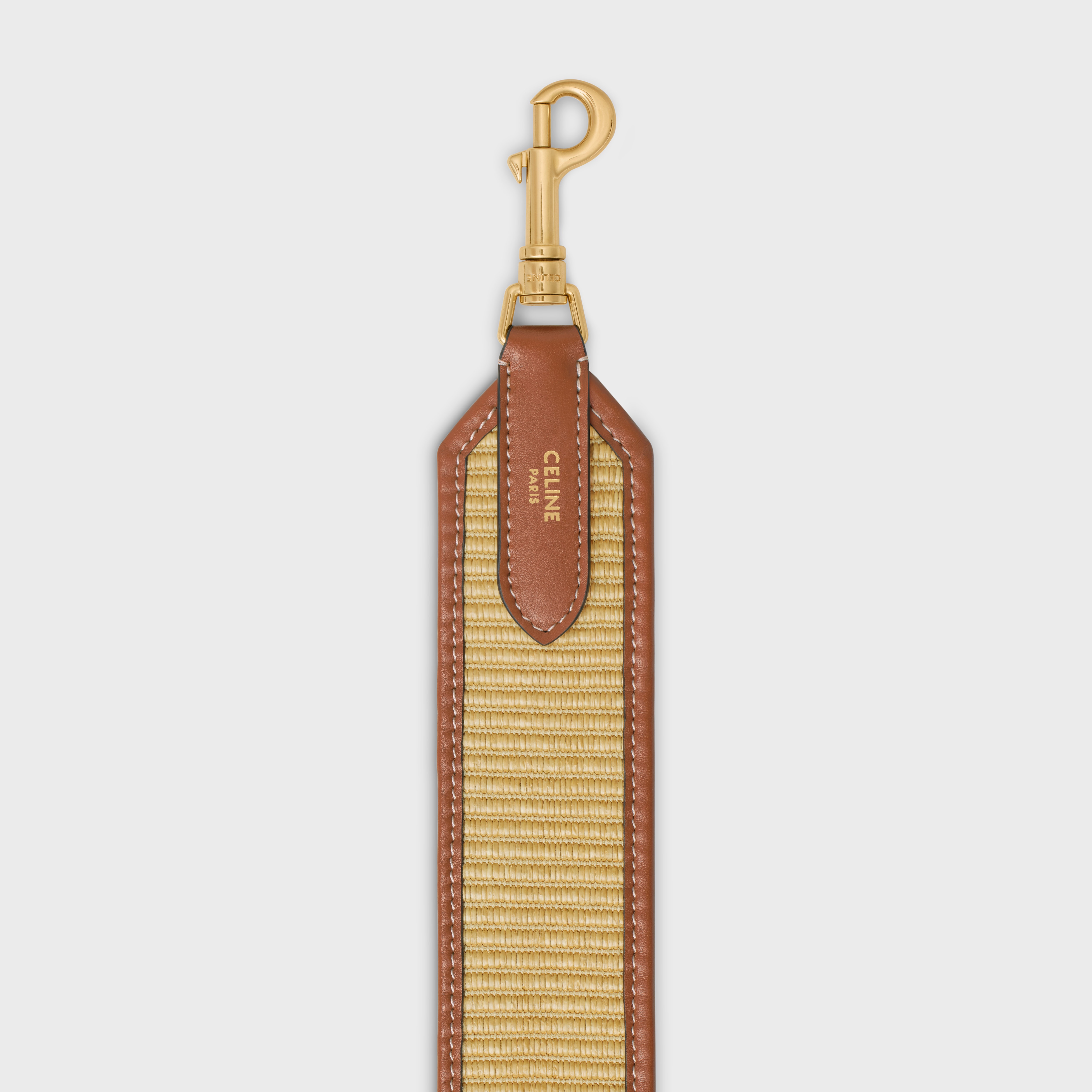 STRAP in raffia effect textile and calfskin with GOLD FINISHING - 3