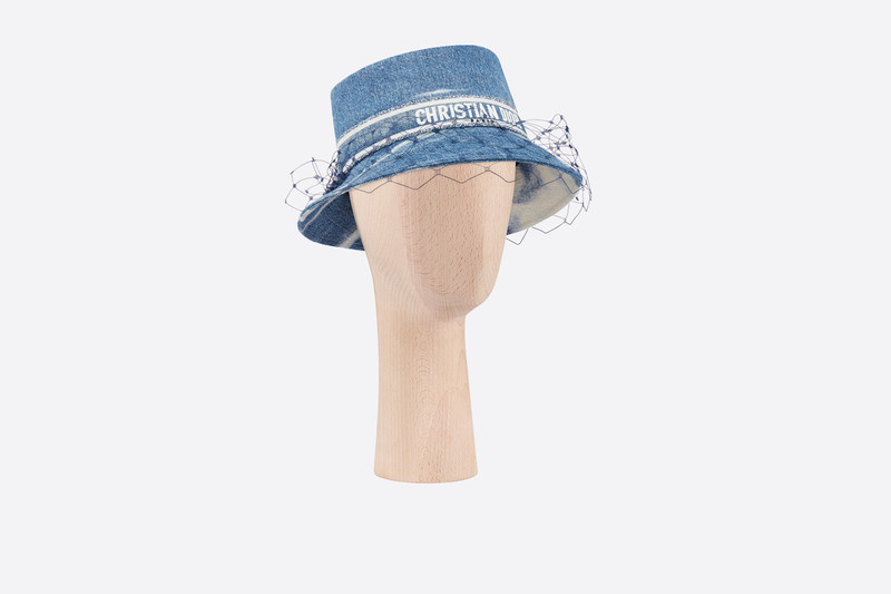 Dior Denim Wash Small Brim Bucket Hat with Veil 1
