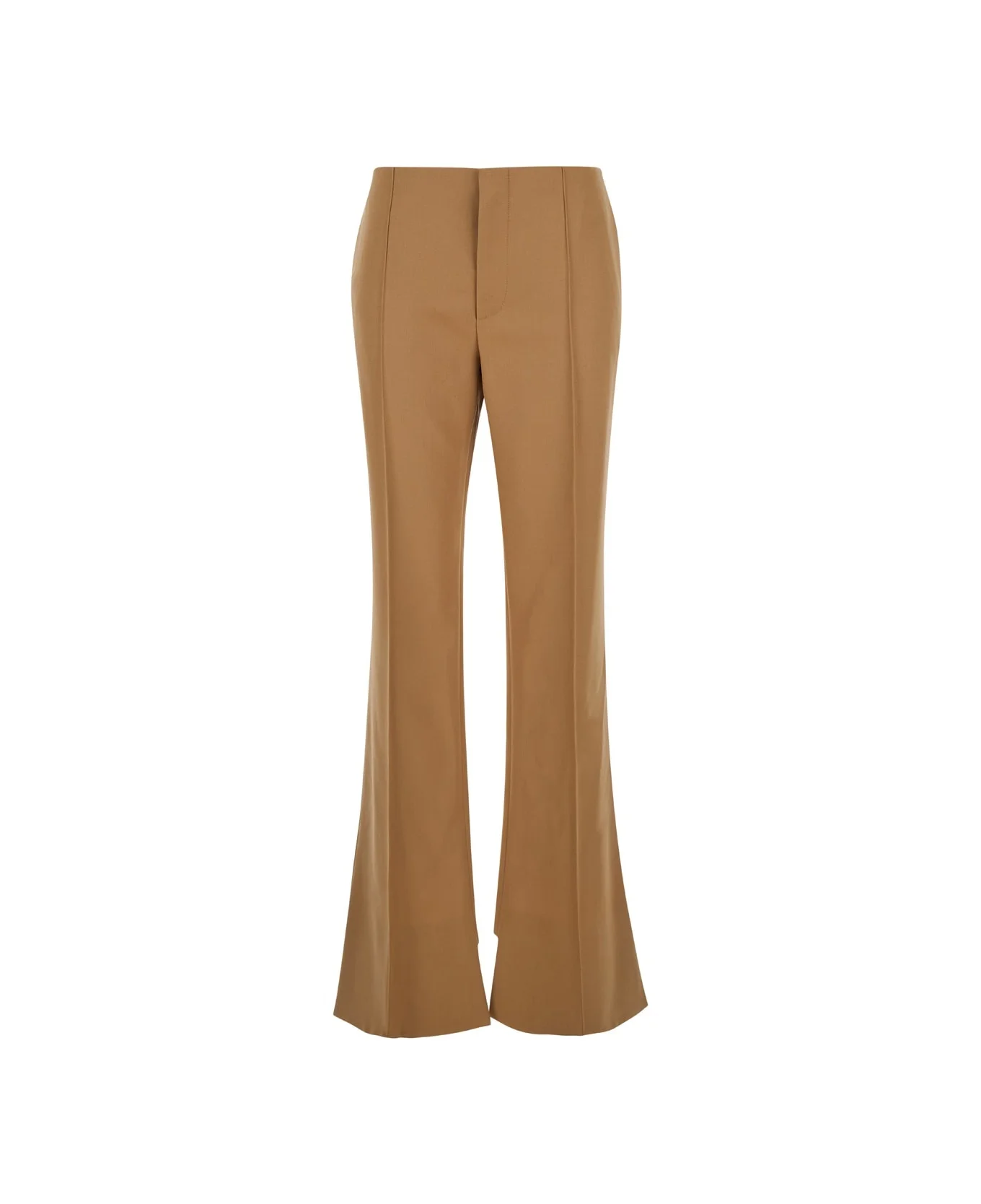 Beige Flared Pants With Asymmetric Hem In Grain De Poudre Wool Woman - 1