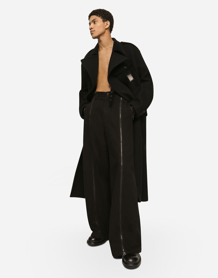 Double-breasted baize trench coat with logo label - 6