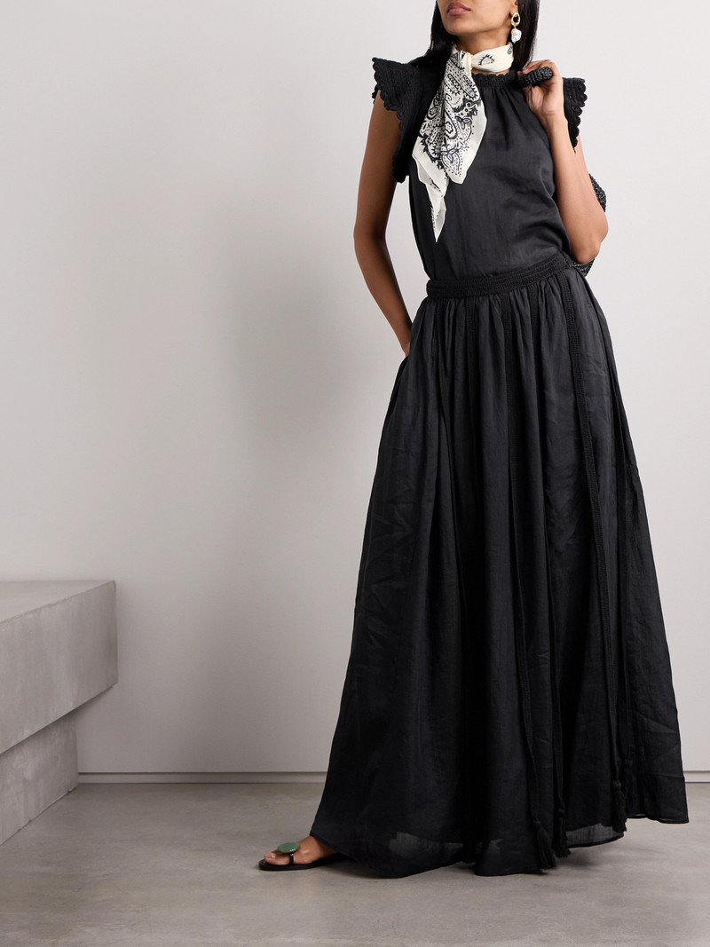 ULLA JOHNSON Corrine Crocheted Cotton-trimmed Gathered Ramie Maxi Skirt outlook