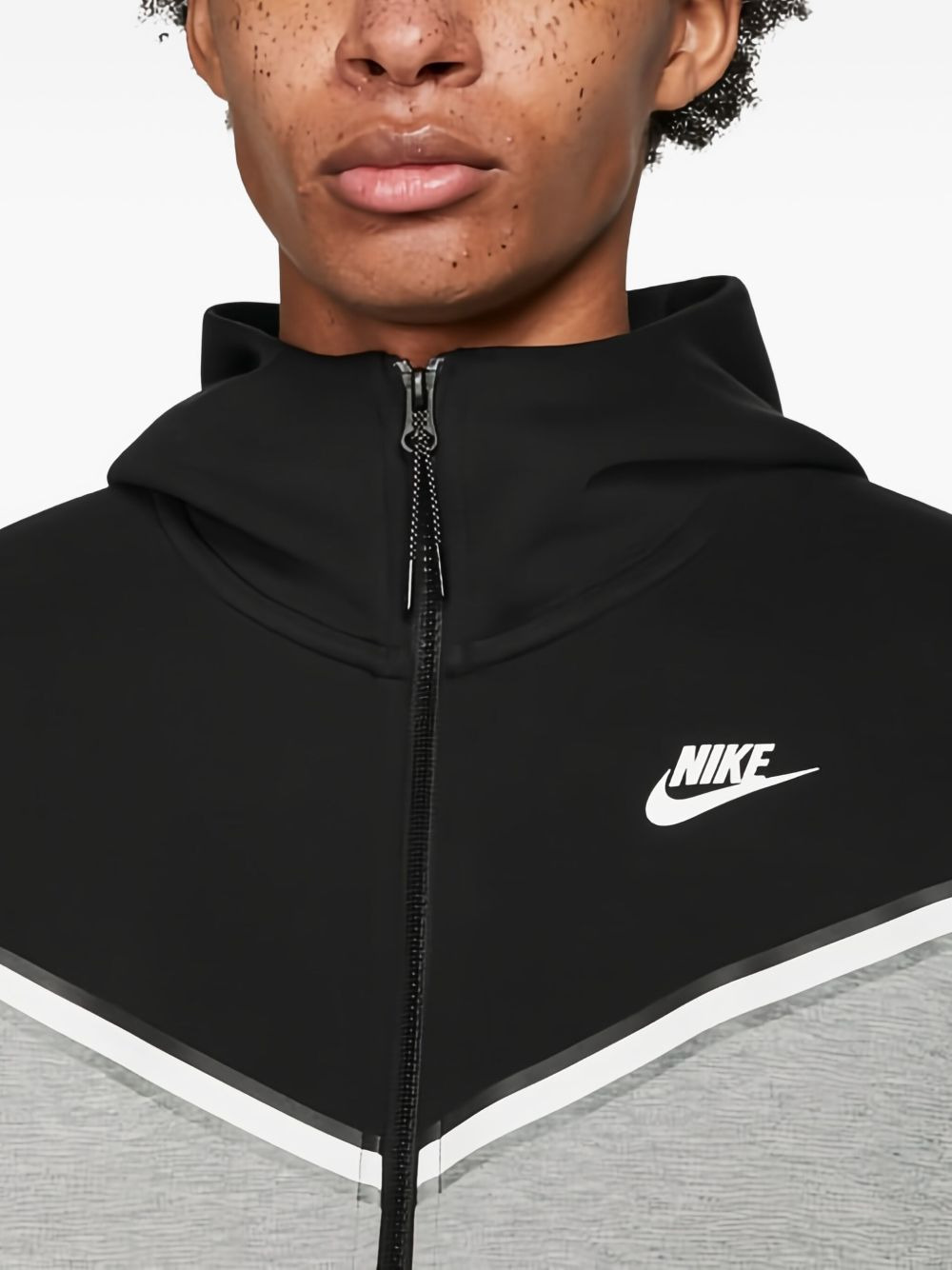 chevron-panel tech fleece hoodie - 4