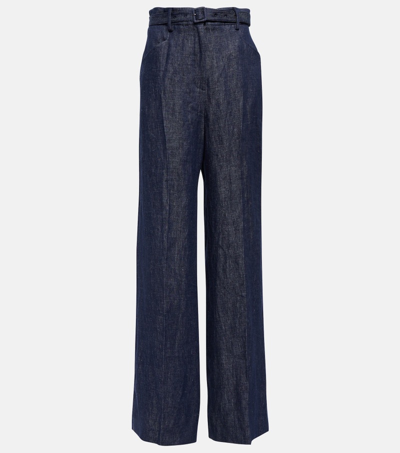 Belted high-rise wide-leg linen pants 1