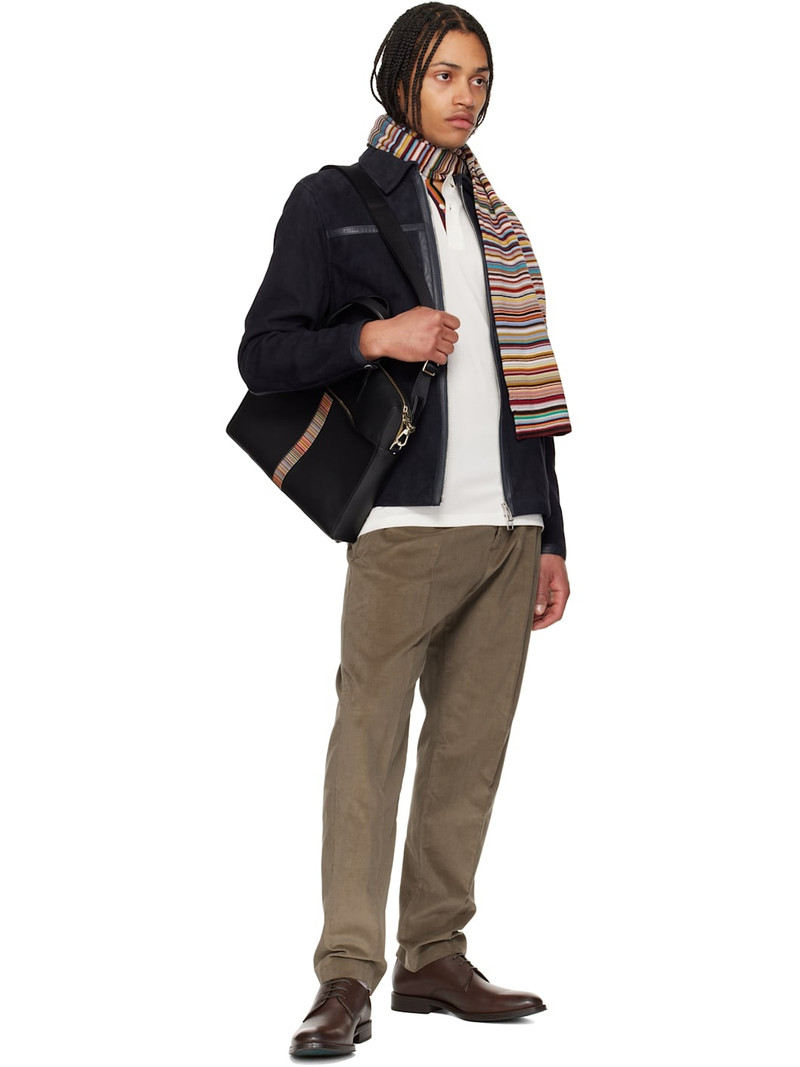 Black Leather Signature Stripe Trim Folio Briefcase 4