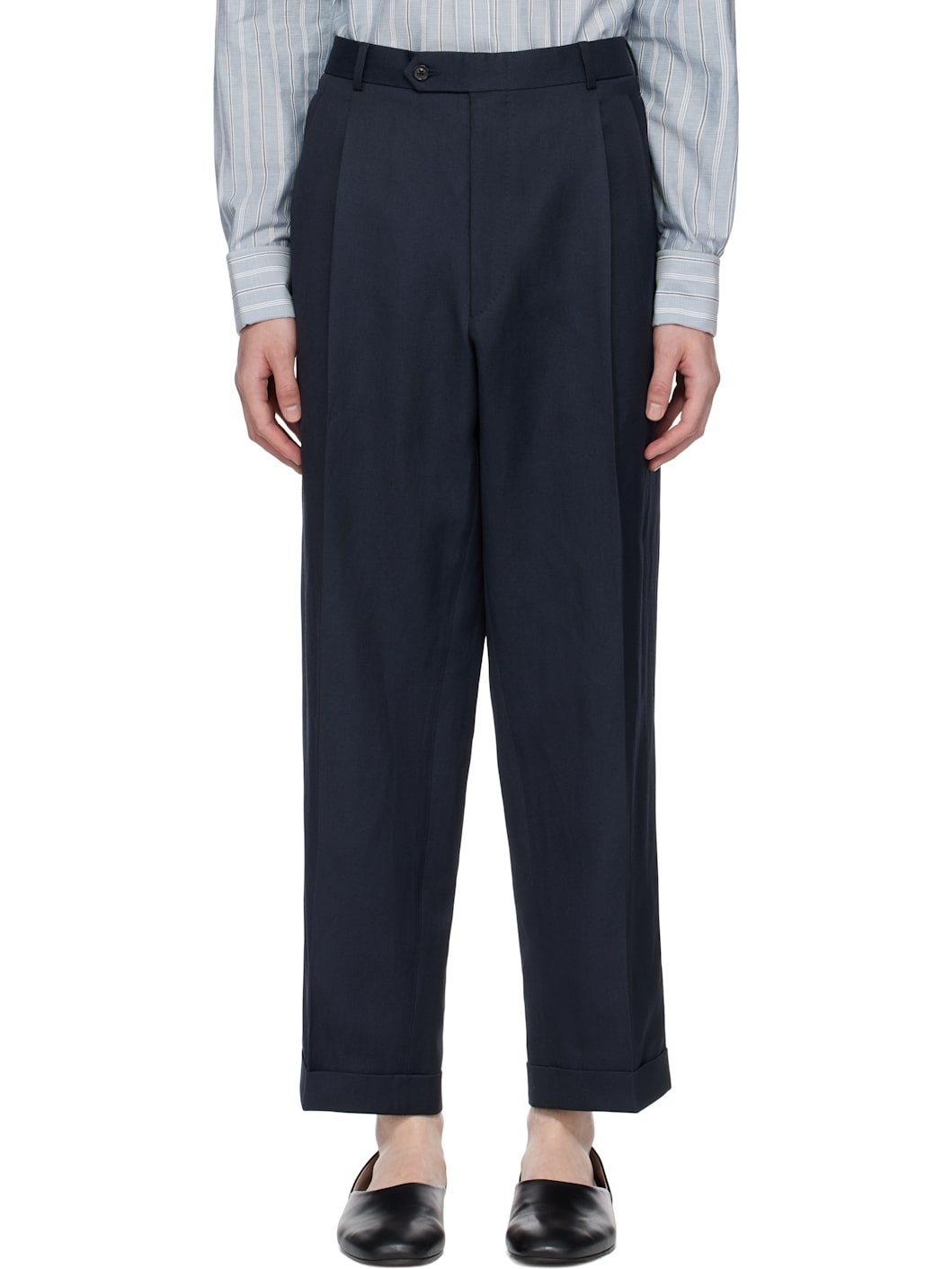 Navy Turn-up Trousers - 1