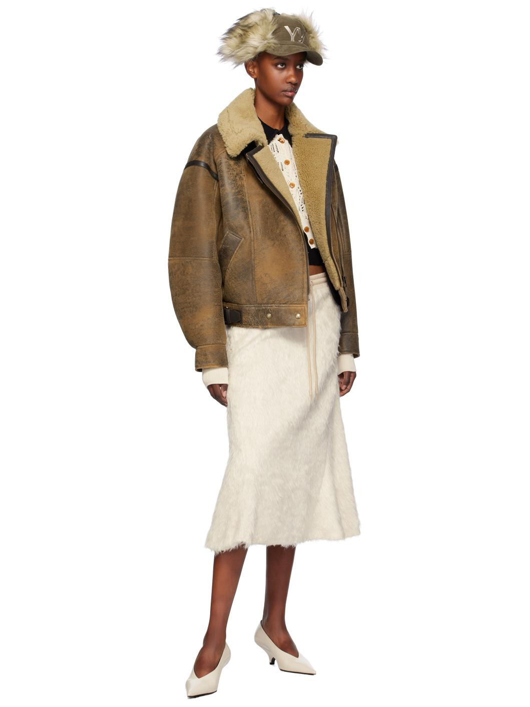 Beige Shaggy Faux-Fur Midi Skirt - 4