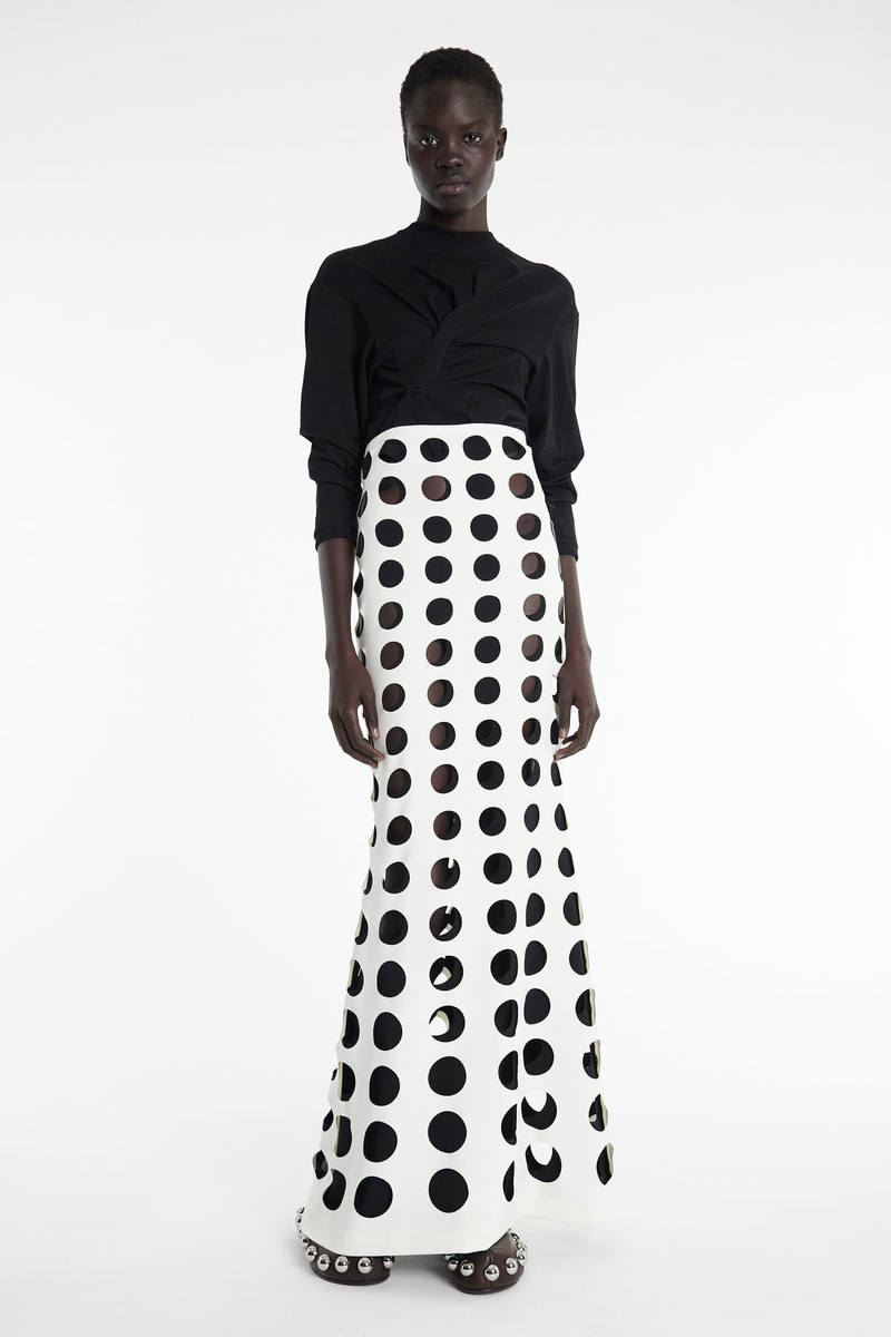 LAYERED HOLE SKIRT WHITE BLACK 1