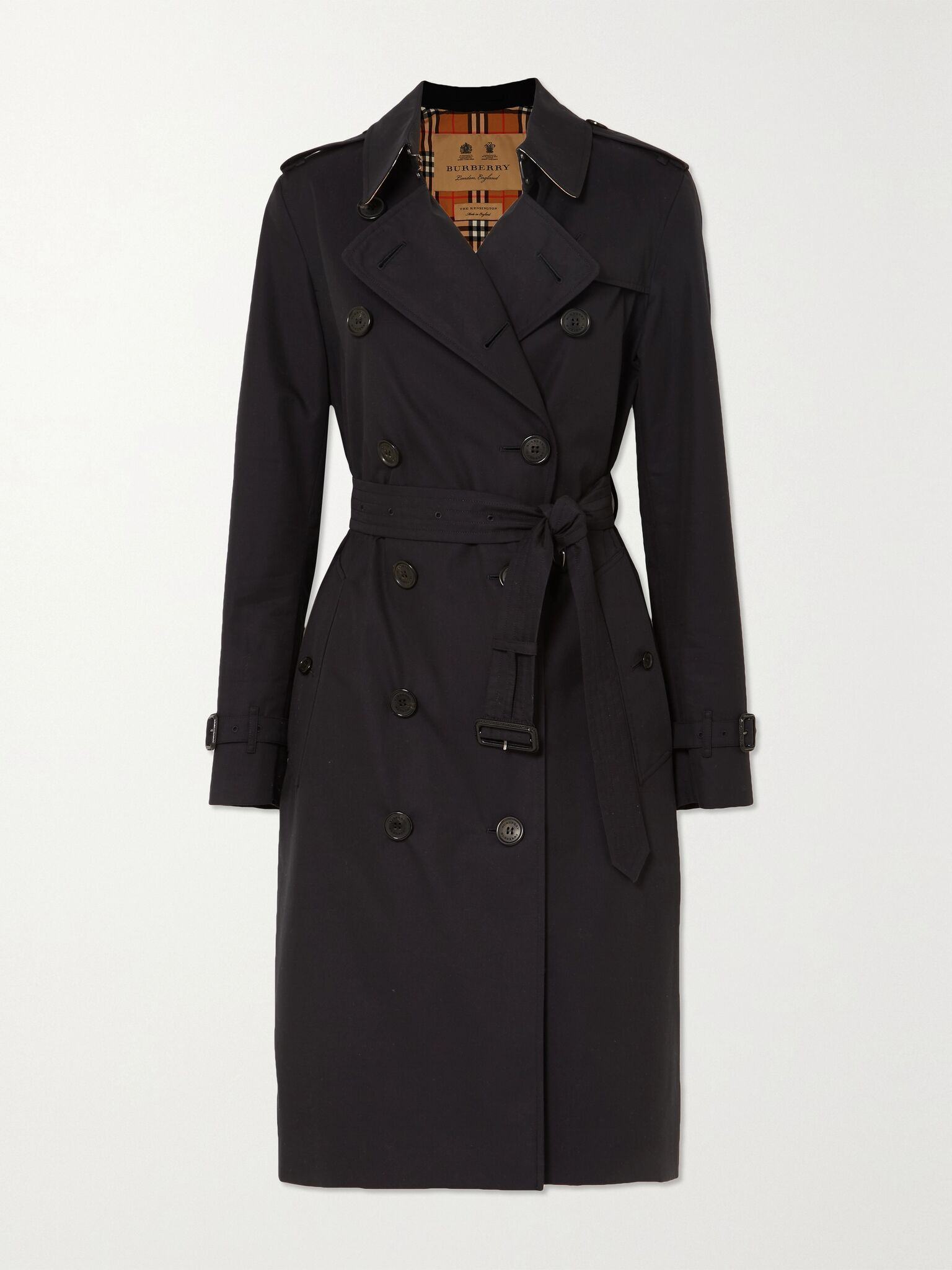 Kensington Long organic cotton-gabardine trench coat Black - 1