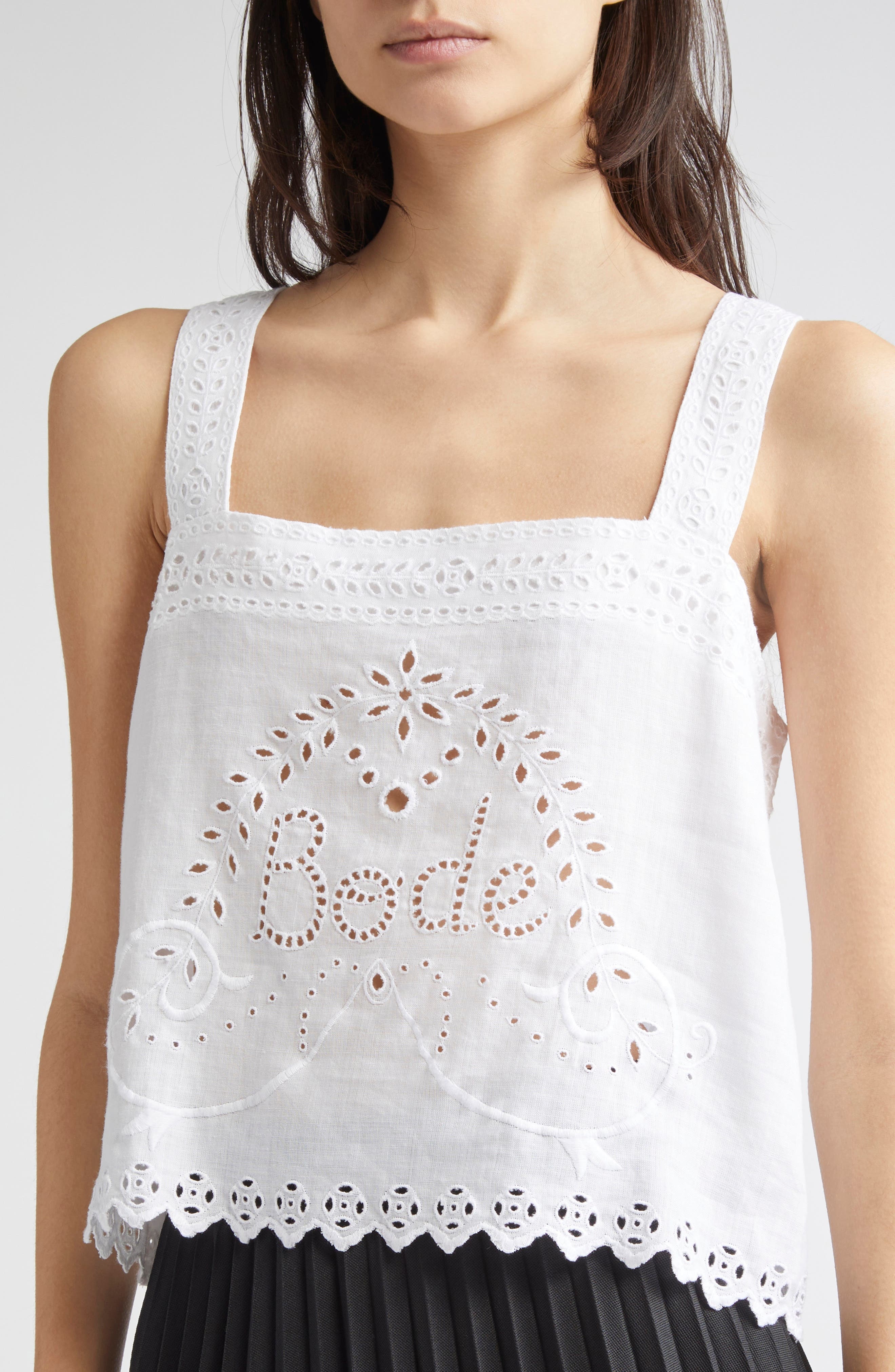 Bode Belvoir Eyelet Linen Tank in White at Nordstrom - 5