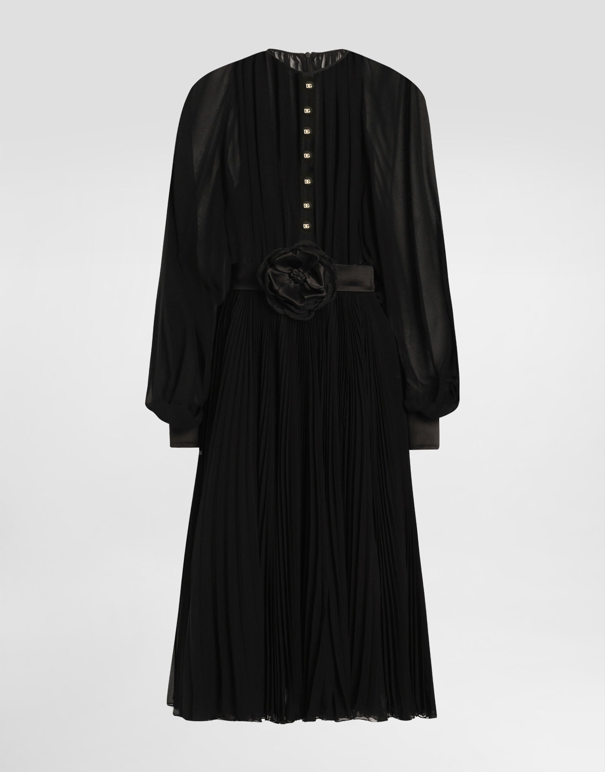 Calf-length babydoll dress with pleated skirt - 1