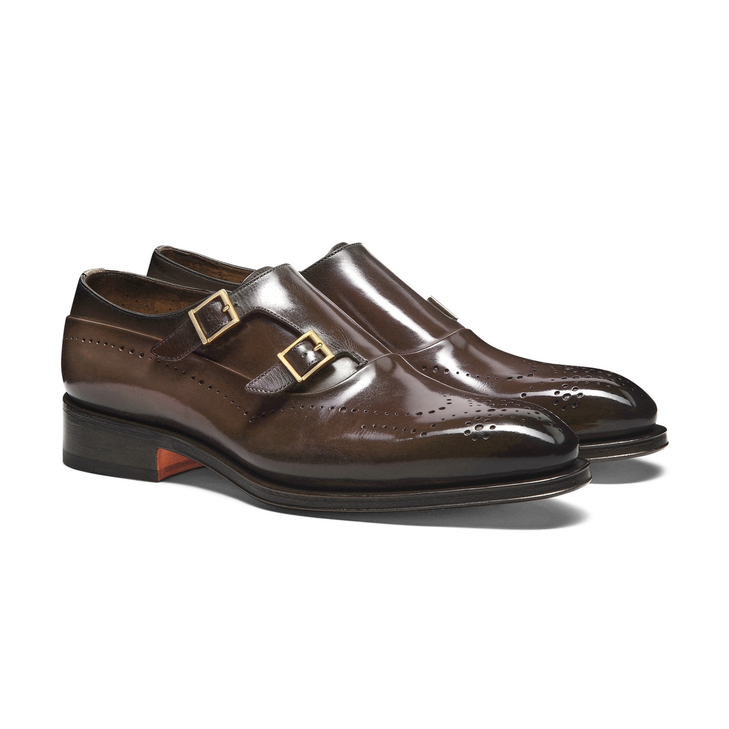Men's brown leather double-buckle brogue shoe - 3