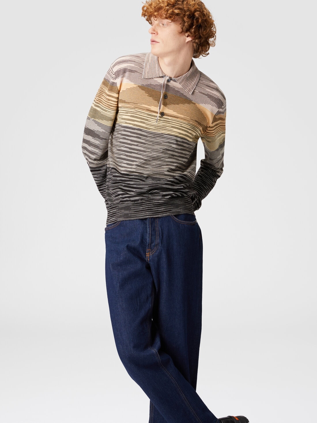 Long-sleeved polo shirt in slub wool - 4
