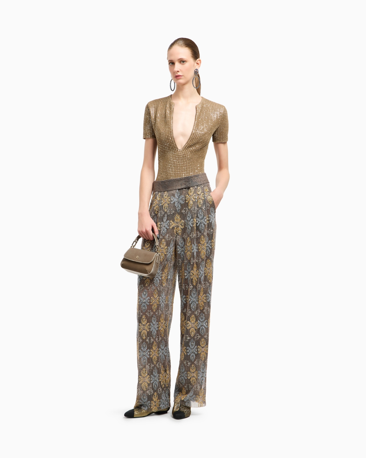 JERSEY BODYSUIT WITH A FLOCKED PRINT AND SEQUINS - 2