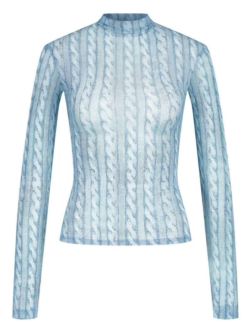 printed cable-knit turtleneck top 1