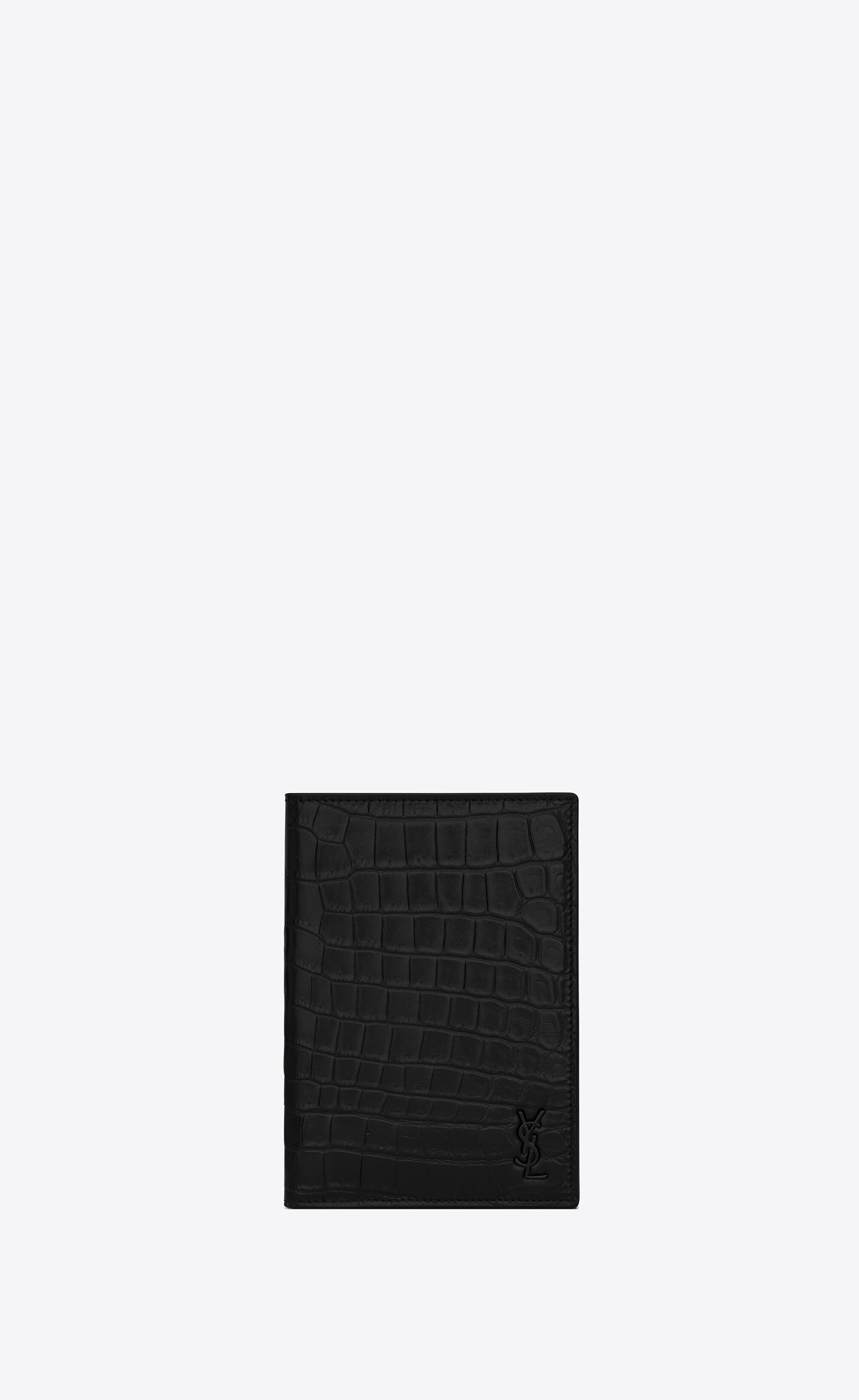 tiny monogram passport case in crocodile-embossed leather - 1