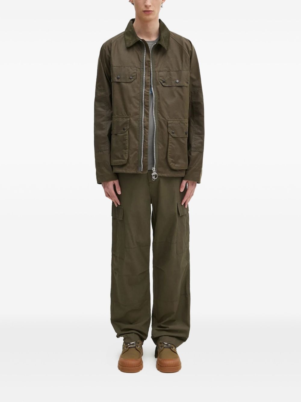 corduroy-collar waxed jacket - 2