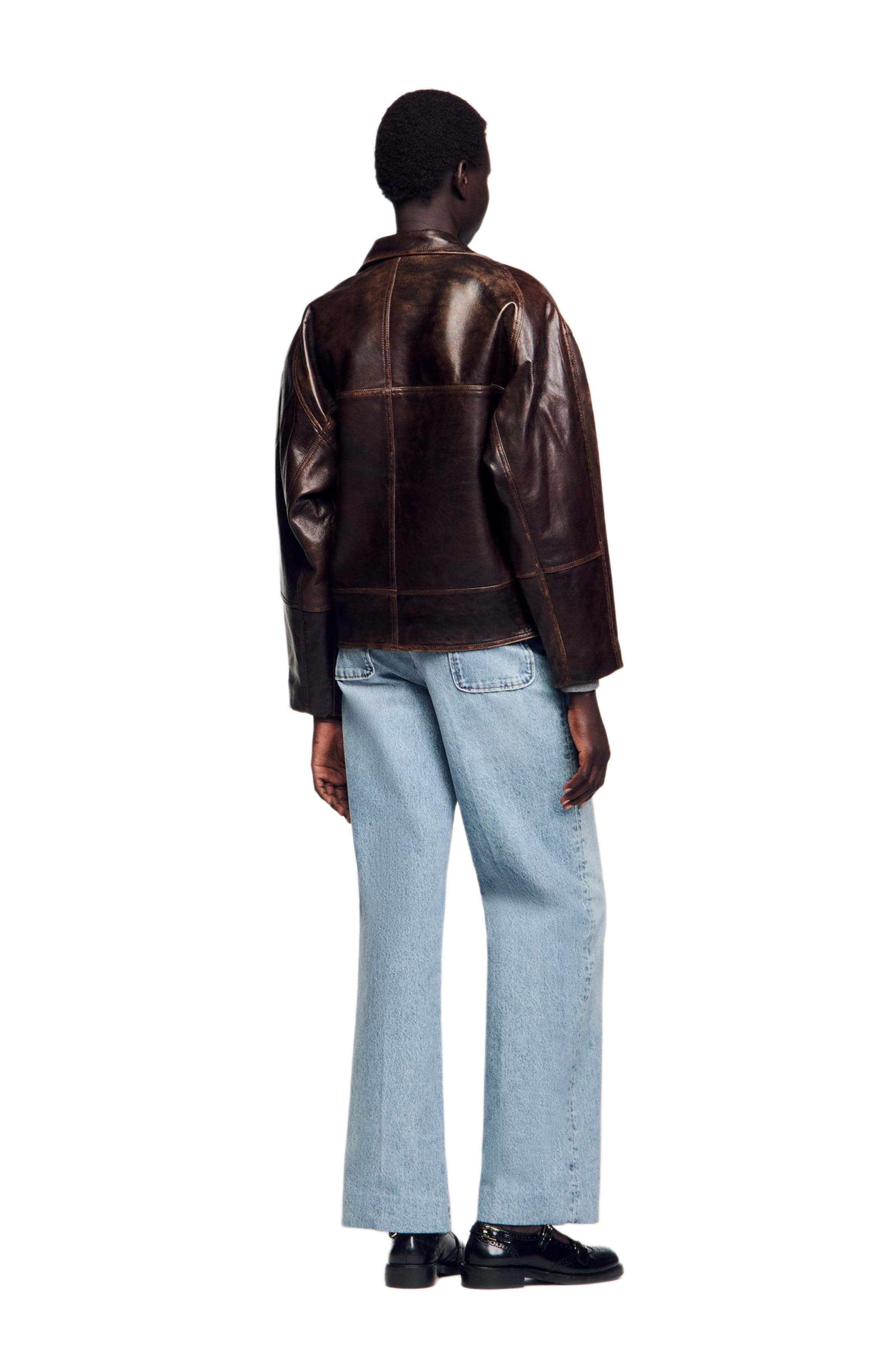 SANDRO Oversized leather jacket in Brown at Nordstrom - 2