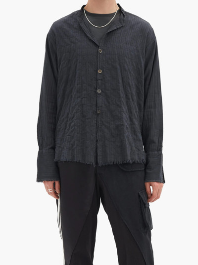 Greg Lauren Raw-edge striped cotton-blend shirt outlook