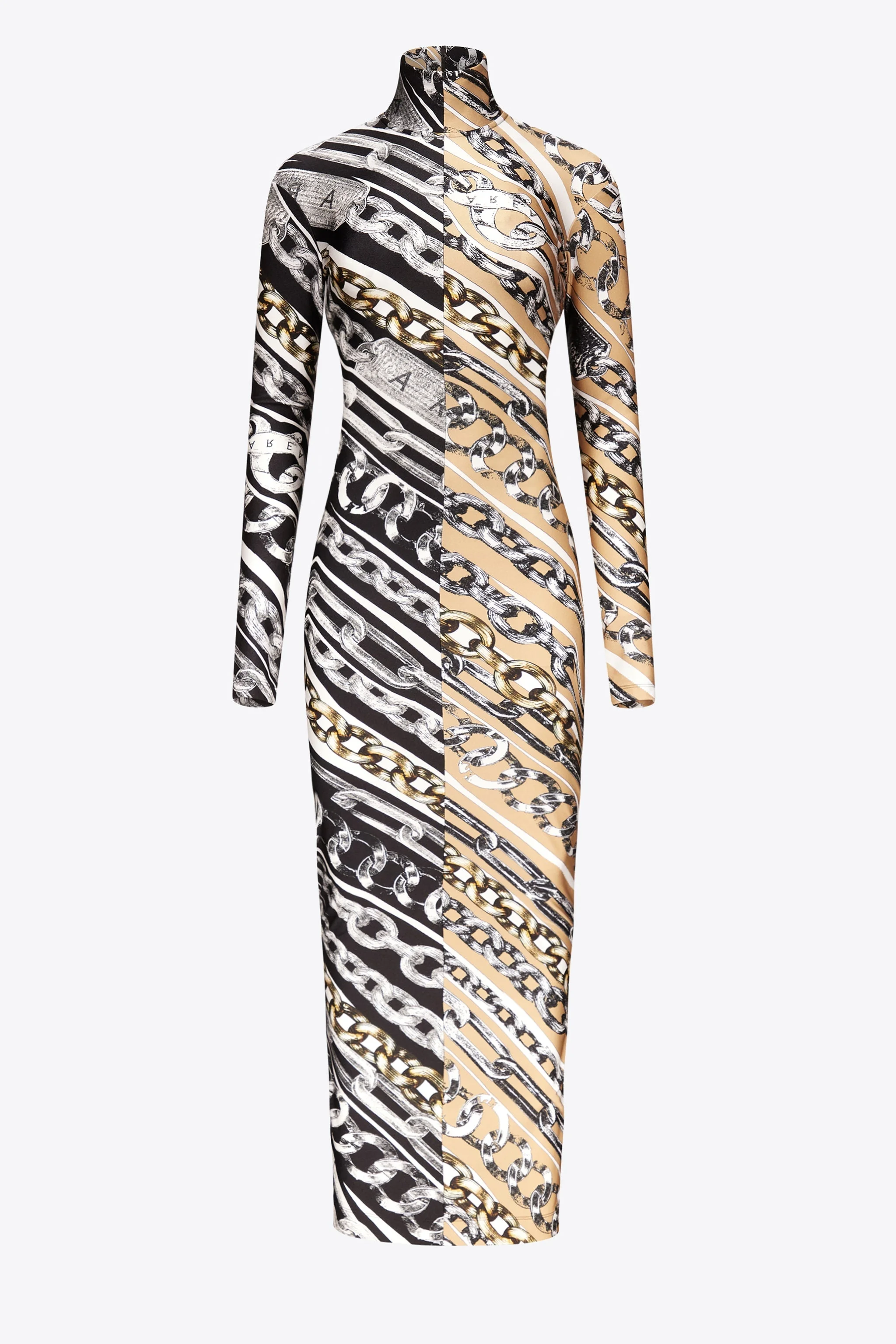 CHAIN PRINTED LONG SLEEVE MAXI DRESS - 1