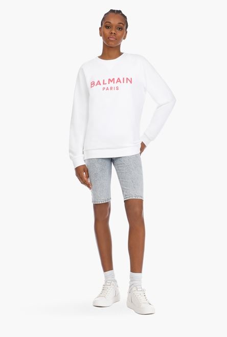White cotton sweatshirt with pink Balmain logo - 2